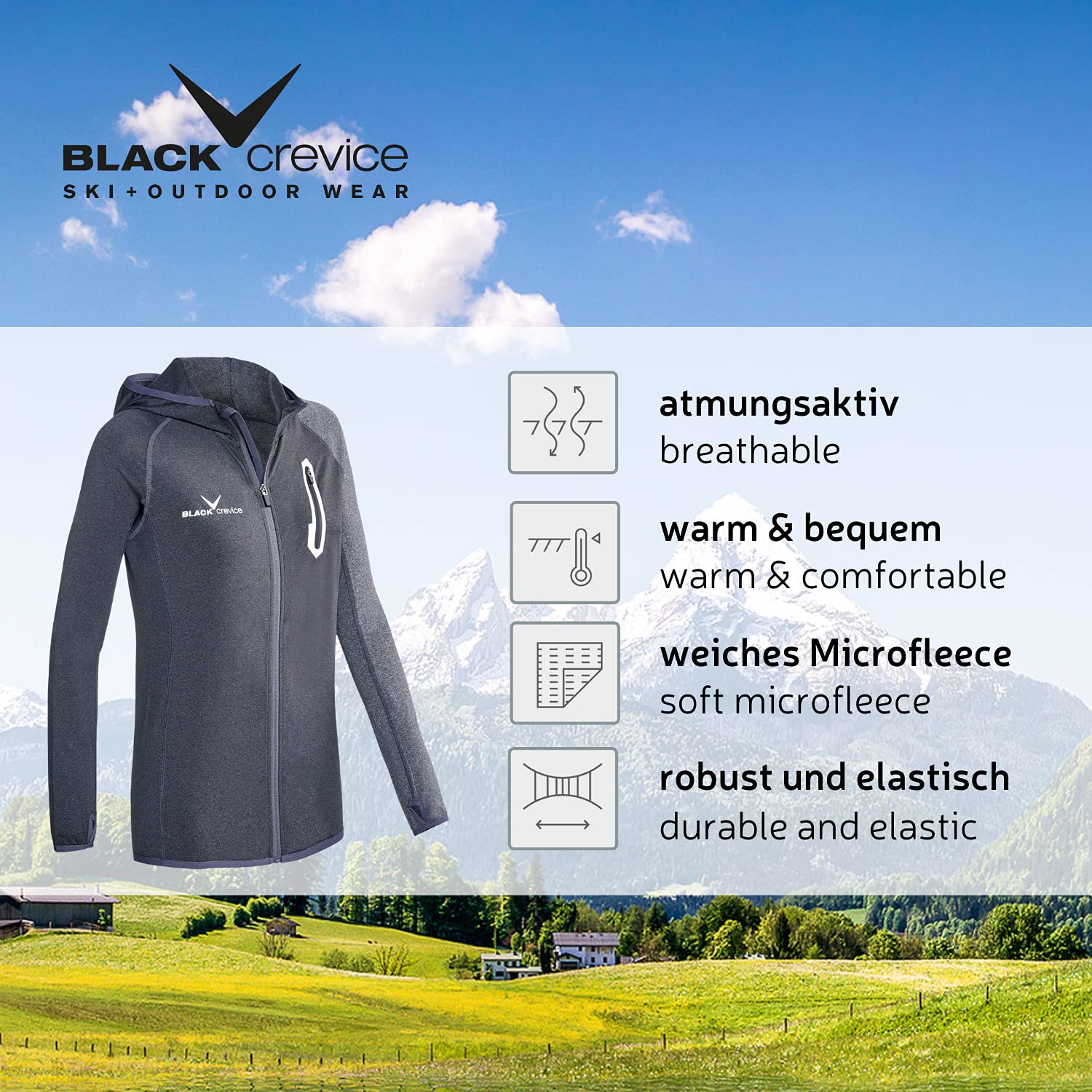 Black Crevice Micropile da donna Second Layer con cappuccio, rosa/blu acciaio