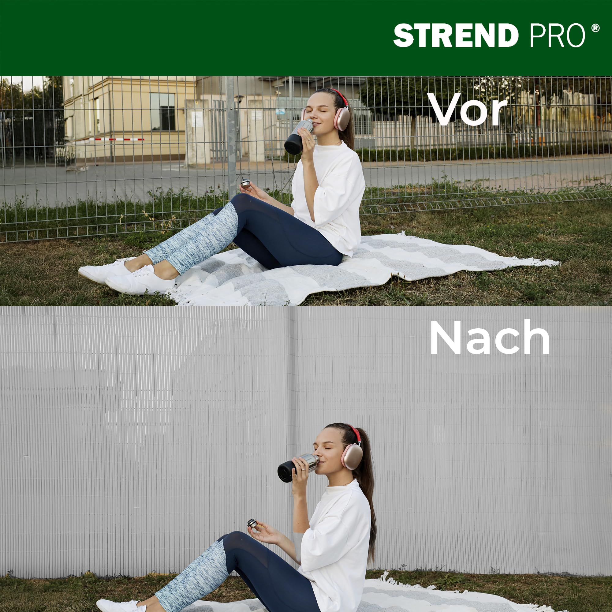 STREND PRO PVC Sichtschutzmatte für Garten, Terrasse | Hellgrau | 2m Hoch, 3m Länge | Wetterfester Sichtschutzzaun für Privatsphäre und Windschutz | Gartensichtschutz ohne Bohren, Gartenzaun
