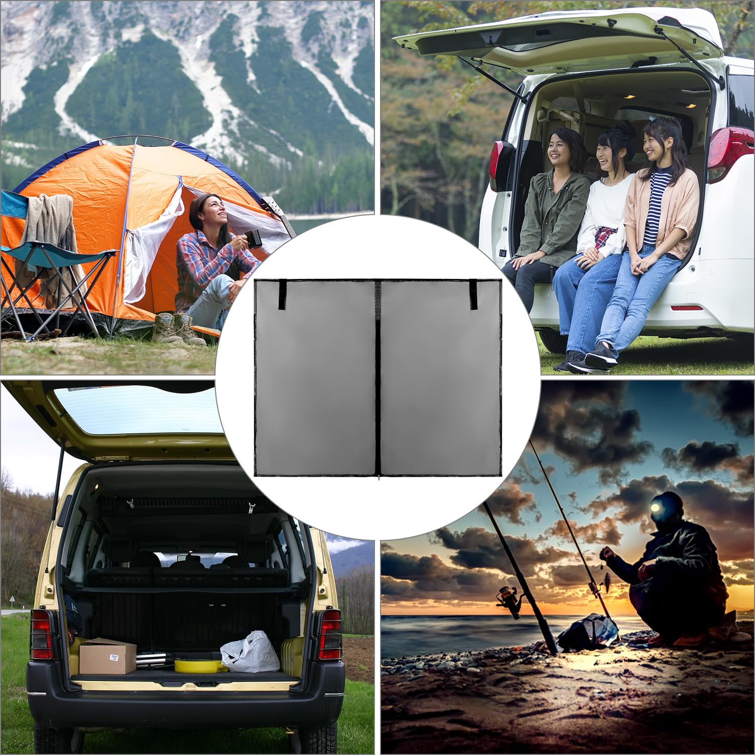 QWORK® mosquitera Furgoneta Camper, mosquitera para portón Trasero, con Doble Cremallera, 180 x 160 cm, para autocaravanas, Furgonetas y SUV Grandes
