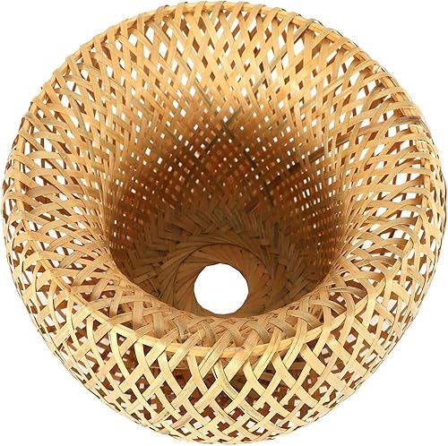 BAKEBK Pantalla de mimbre de bambú tejida a mano de doble capa de bambú cúpula pantalla asiática rústica japonesa diseño de la lámpara,