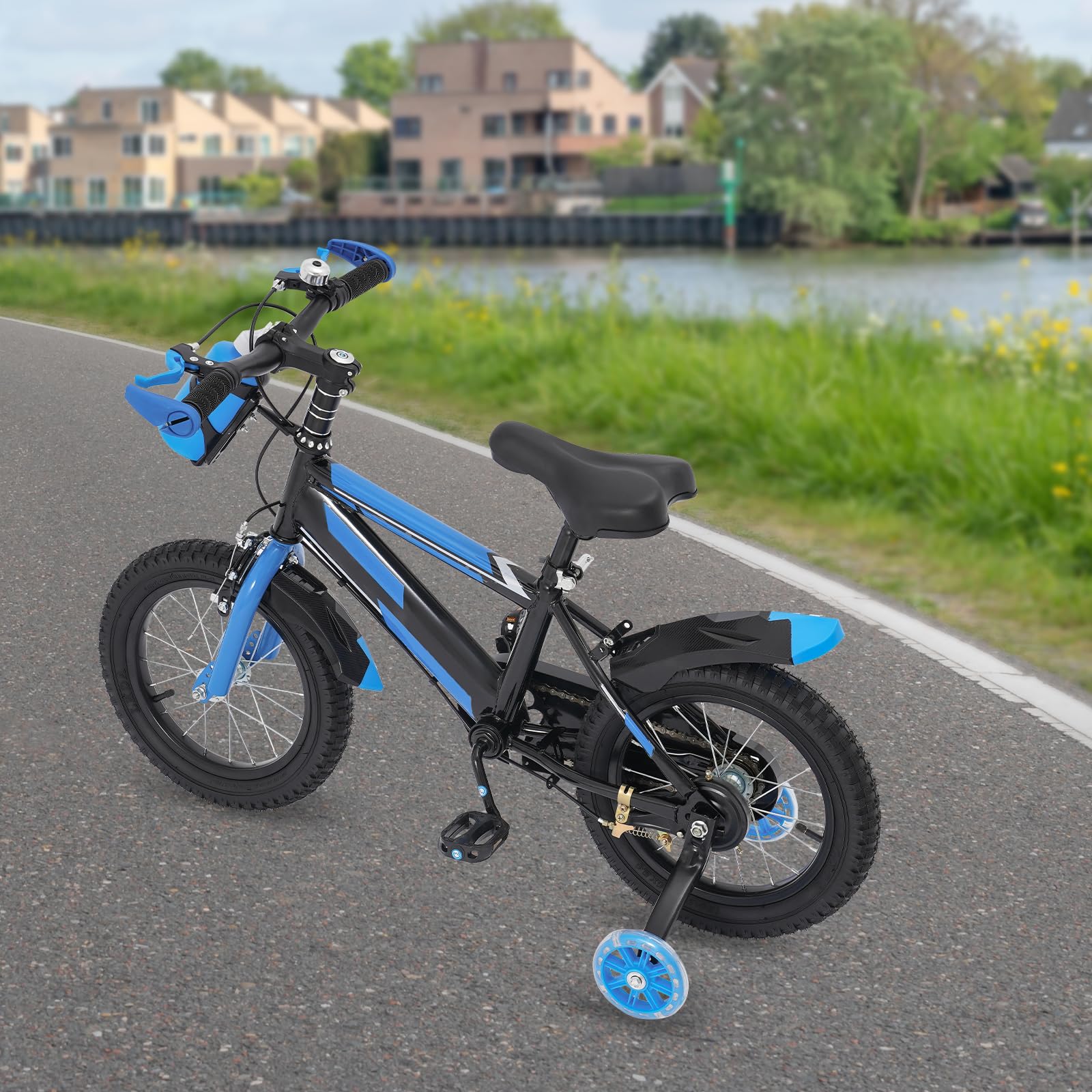 14 Zoll Kinderfahrra, Verbessert Jungen und Mädchen Fahrrad Kinder mit Stützrädern und Wasserflasche, 3-6 Jahre, Höhenverstellbar Jungenfahrrad, Robust und Stabil