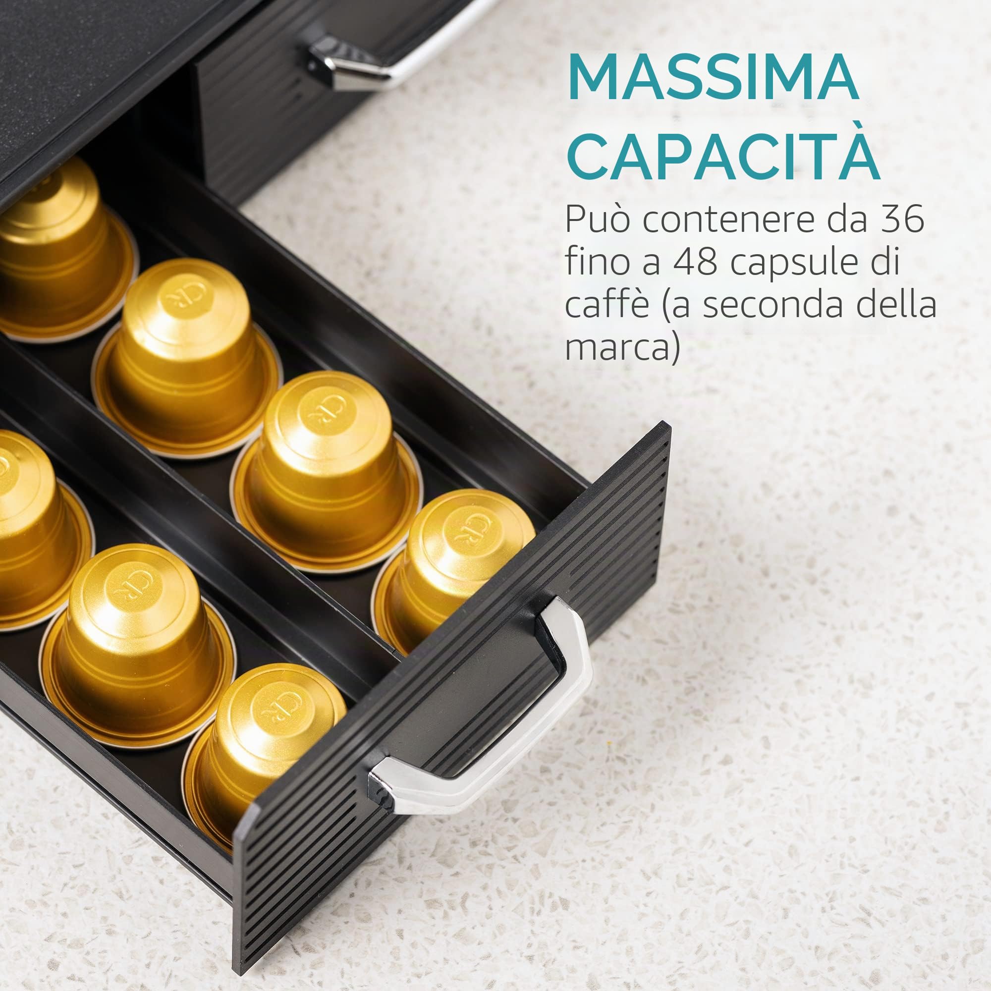 Navaris Porta Cialde - Contenitore Capsule - Cassetto sotto Macchina Caffe - Portacialde da caffè - Porta Bicchierini Zucchero e Palette - Organizer Angolo Caffe Cucina - Nero