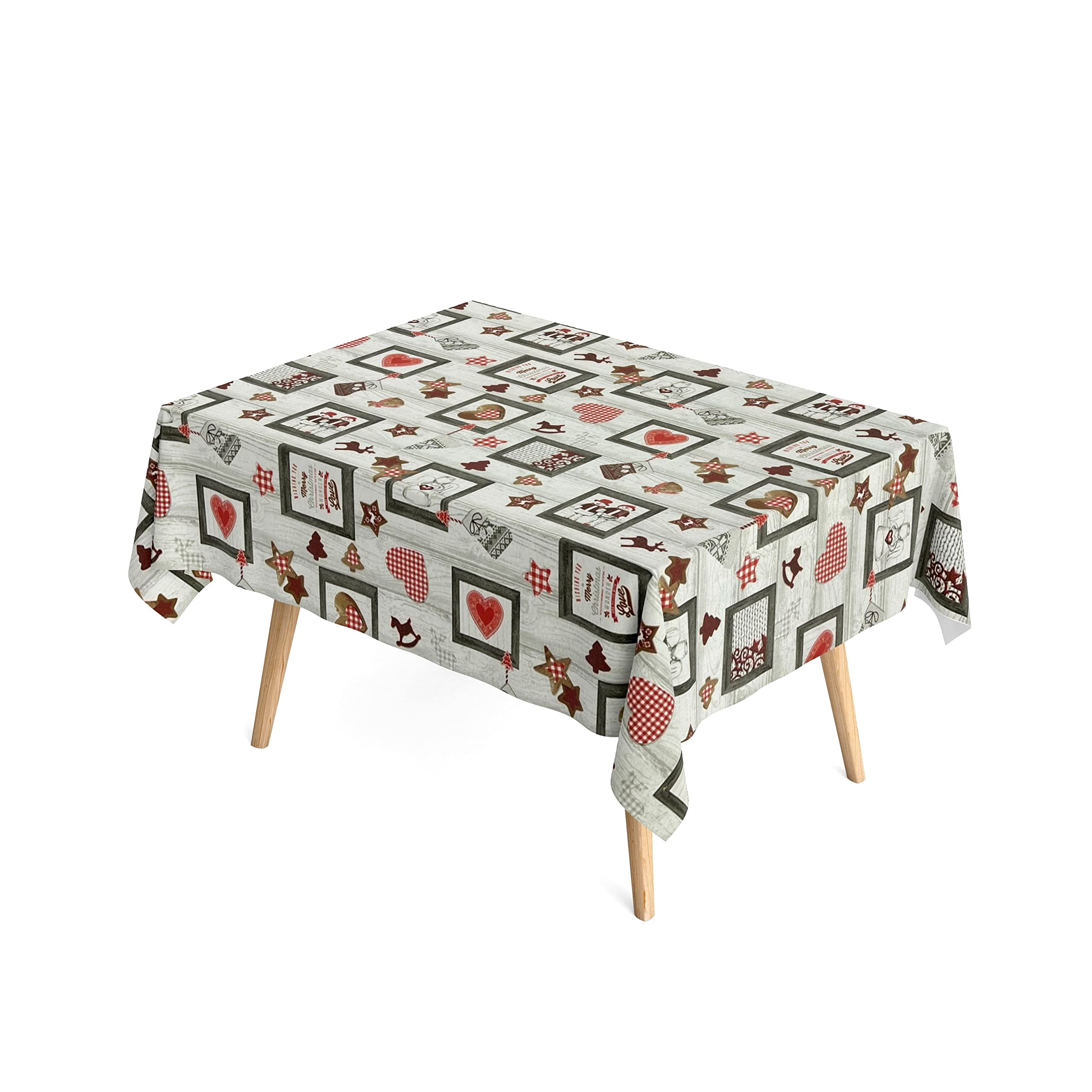 AURE 60502 - Nappe de Noël en jacquard - En coton enduit - Rectangulaire - Ronde - Ovale - 140 x 220 cm