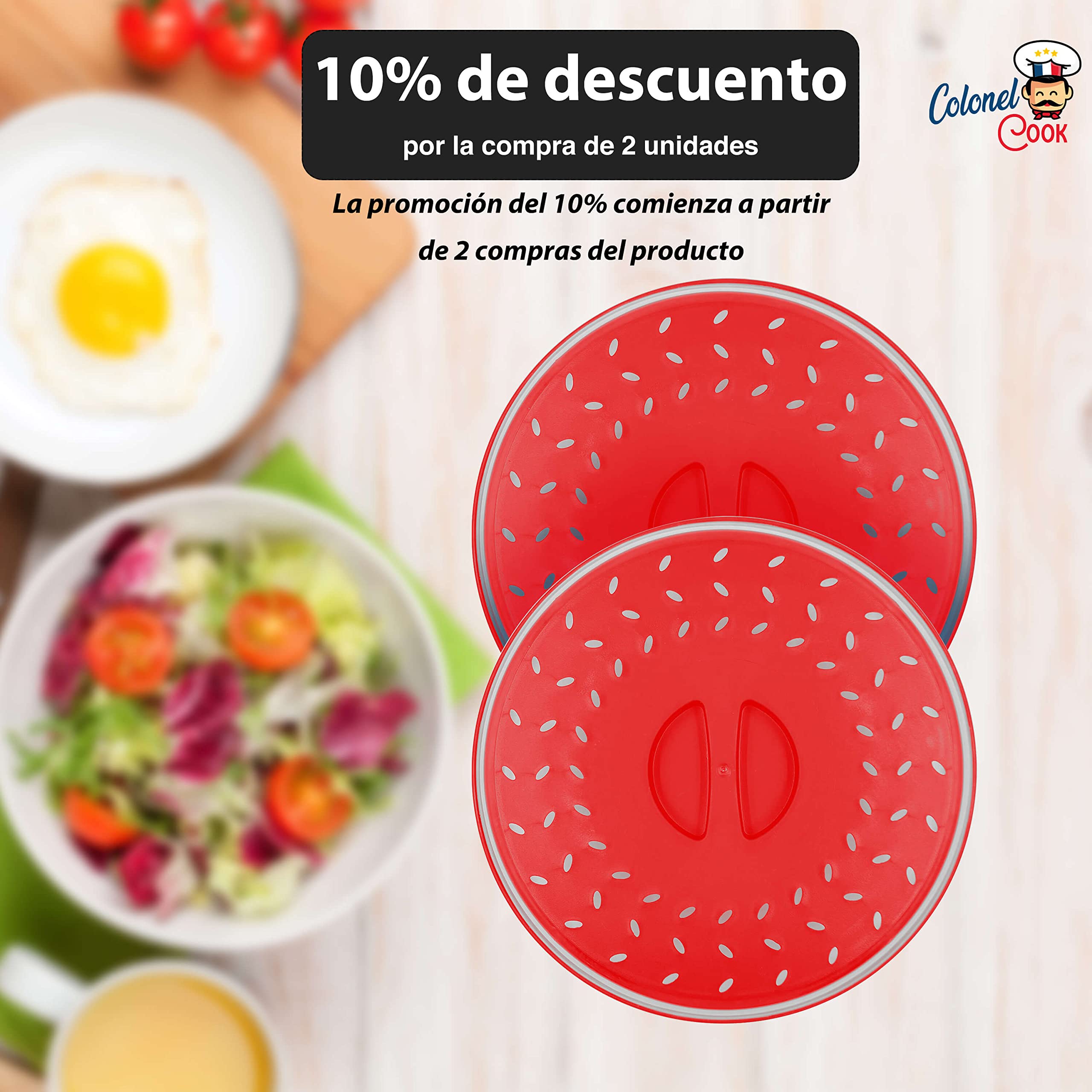 Tapa de Microondas Plegable |26CM|✮GARANTÍA POR VIDA✮- Tapa de Silicona Retráctil y Escurridor de Vapor para Platos y Cuencos - Colador de Alimentos para Lavar Verduras y Frutas - Rojo