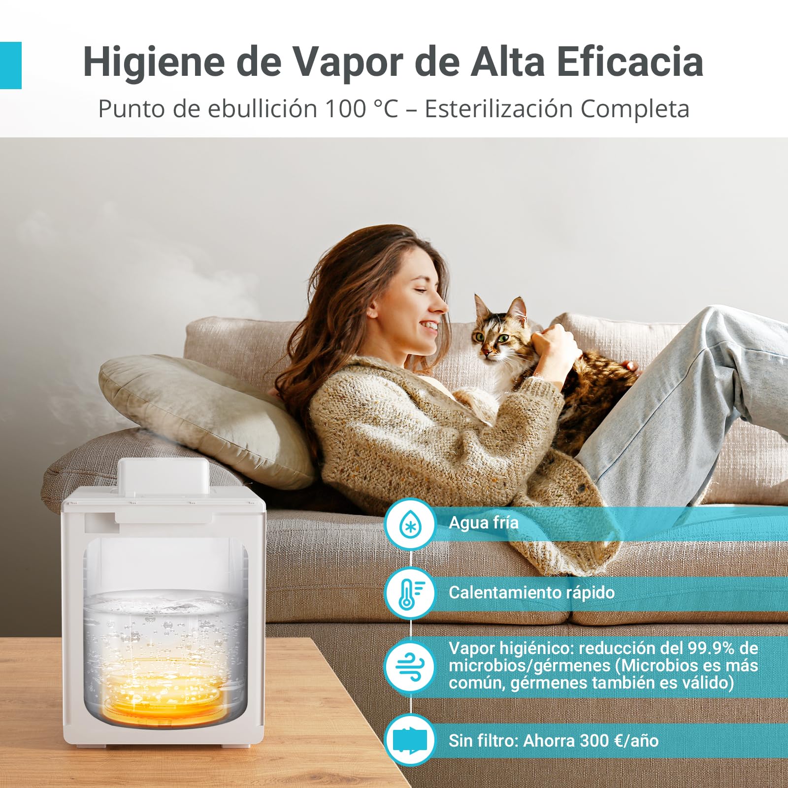 Livatro Humidificador de Aire 3L Top-Fill, Humidificador de Vapor Caliente de Acero Inoxidable, Reduce el 99,97% de las Bacterias,Temporizador y Modo Sueño,para Bebés,Oficina, Dormitorio,Sala de Estar