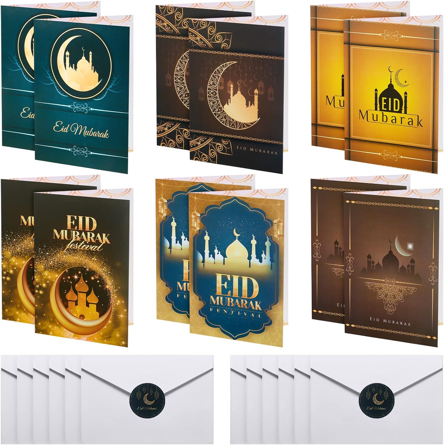 DPKOW Eid-kaarten met envelopstickers, Eid Mubarak-kaarten, multipack