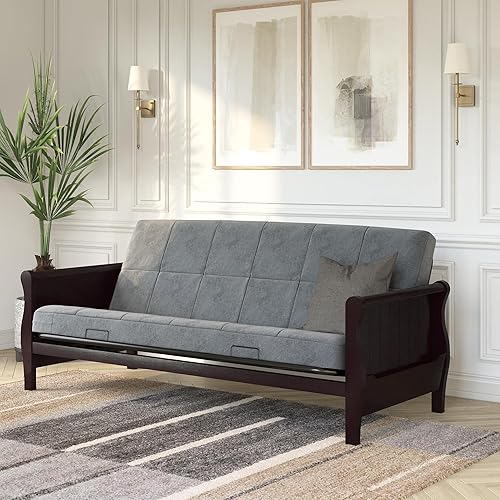DHP Lexi 6 Inch Square Quilted Microfiber Futon Mattress, Full, Grey