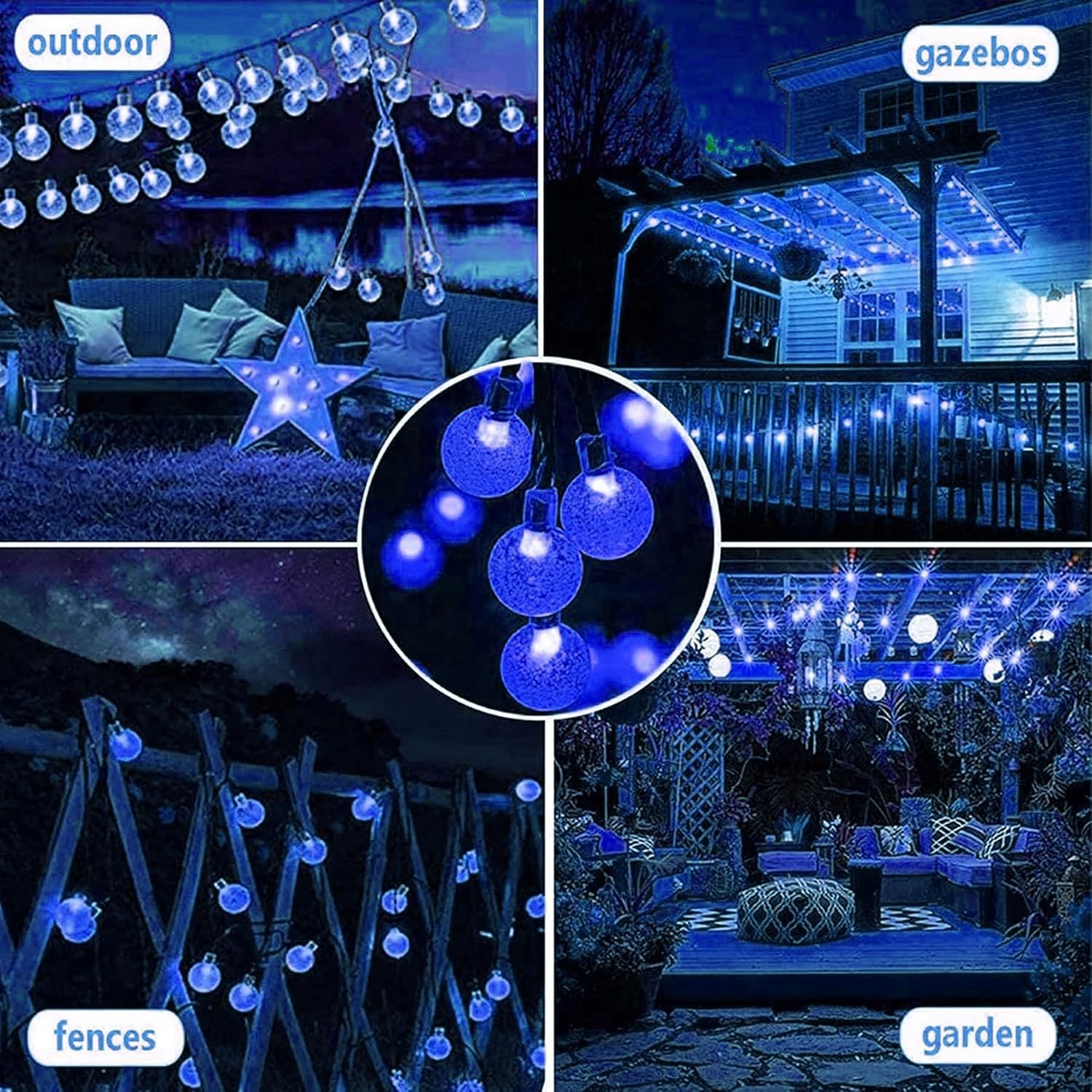 Catena di luci solari, 12m100LED Luci a Stringa con Sfera di Cristallo Luci a Stringa con Sfera a Bolla Solare Impermeabili per gazebo, campeggio, festa, decorativo di Natale (Blu, Palla 2.4)