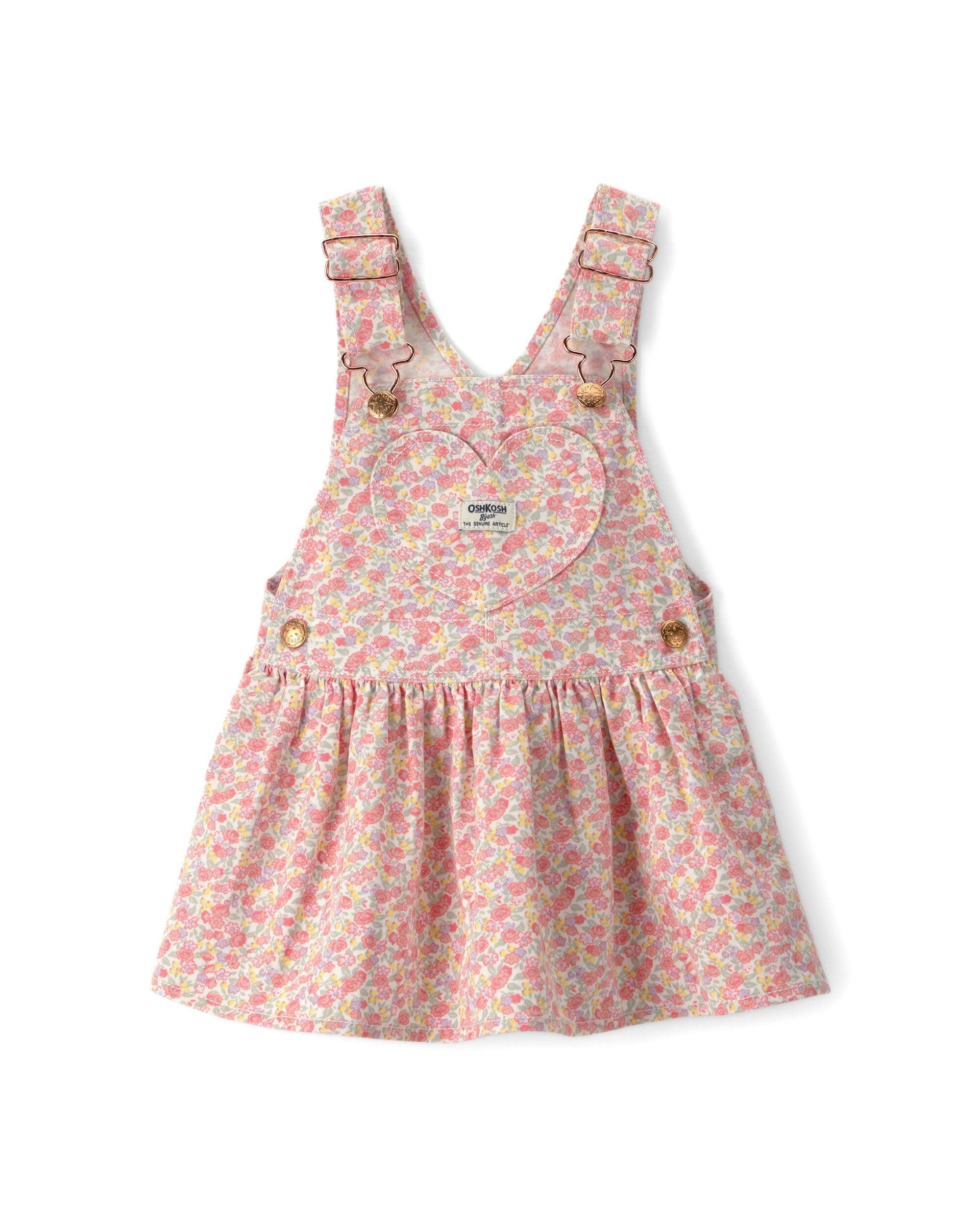 OSHKOSH B'GOSH Baby Girls Floral Heart Pocket Skirtall Overalls (Pink Floral, 12 Months)