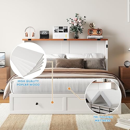 Miniatura 6 de PUREMIND Murphy - Cama Queen con colchón incluido, madera maciza, marco de cama con cajones de almacenamiento, puertos de carga USB, camas de pecho