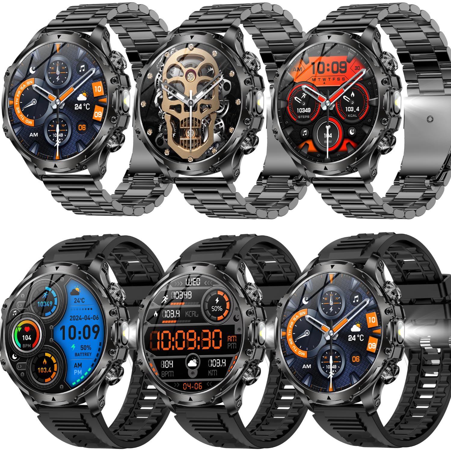 Smartwatch AK75 1.9" Bluetooth z rozmowami + słuchawki | Pulsometr, ciśnienie, SpO₂, 112 trybów sportowych, IP67, FitCloudPro, stalowa bransoleta i pasek silikonowy (czarny)