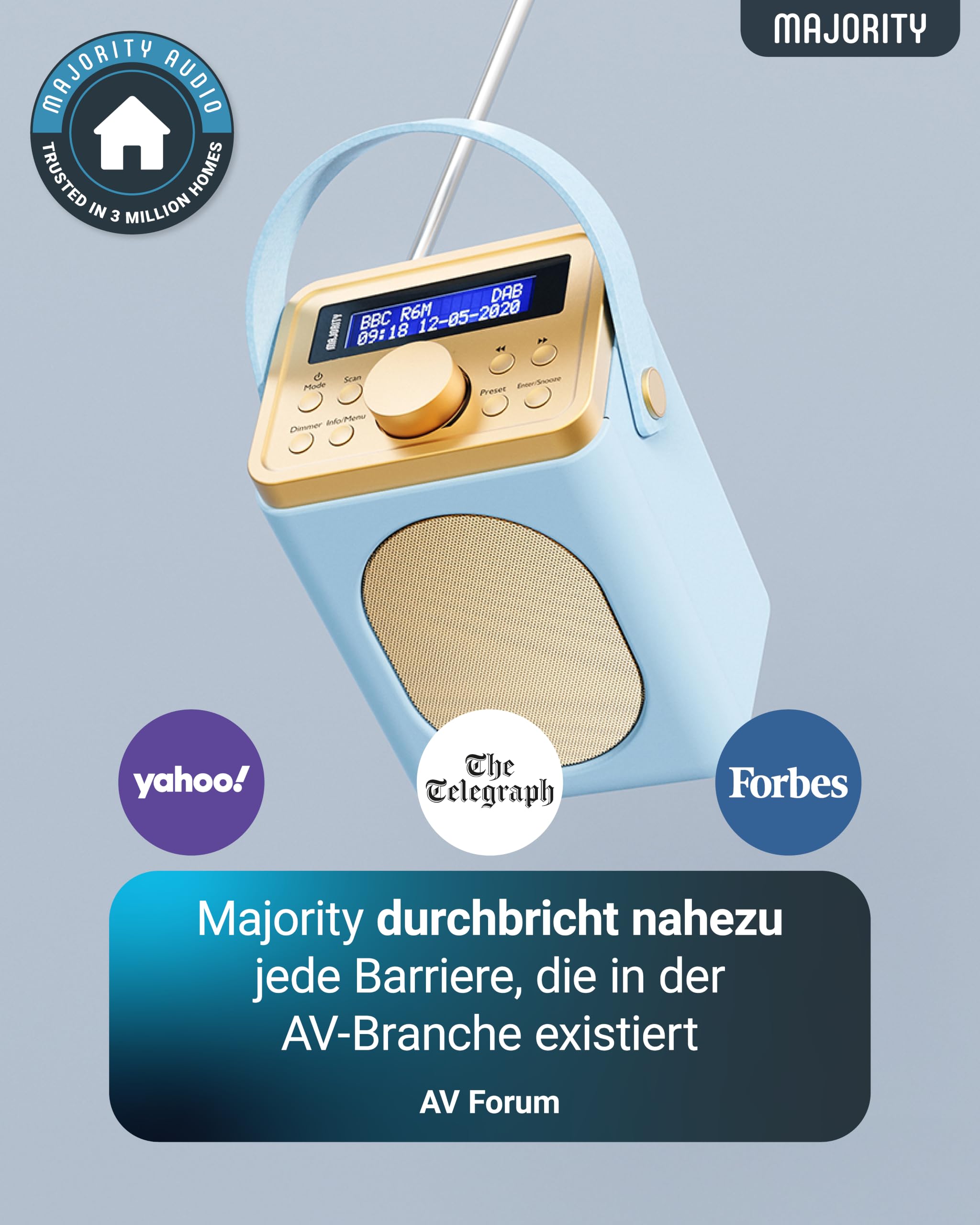 MAJORITY Little Shelford DAB Plus Radio | Küchenradio UKW mit Bluetooth | Radio Batteriebetrieben mit 15 Stunden Wiedergabezeit oder Steckdosenradio | Mini Digitalradio mit Doppelalarm (Hellblau)