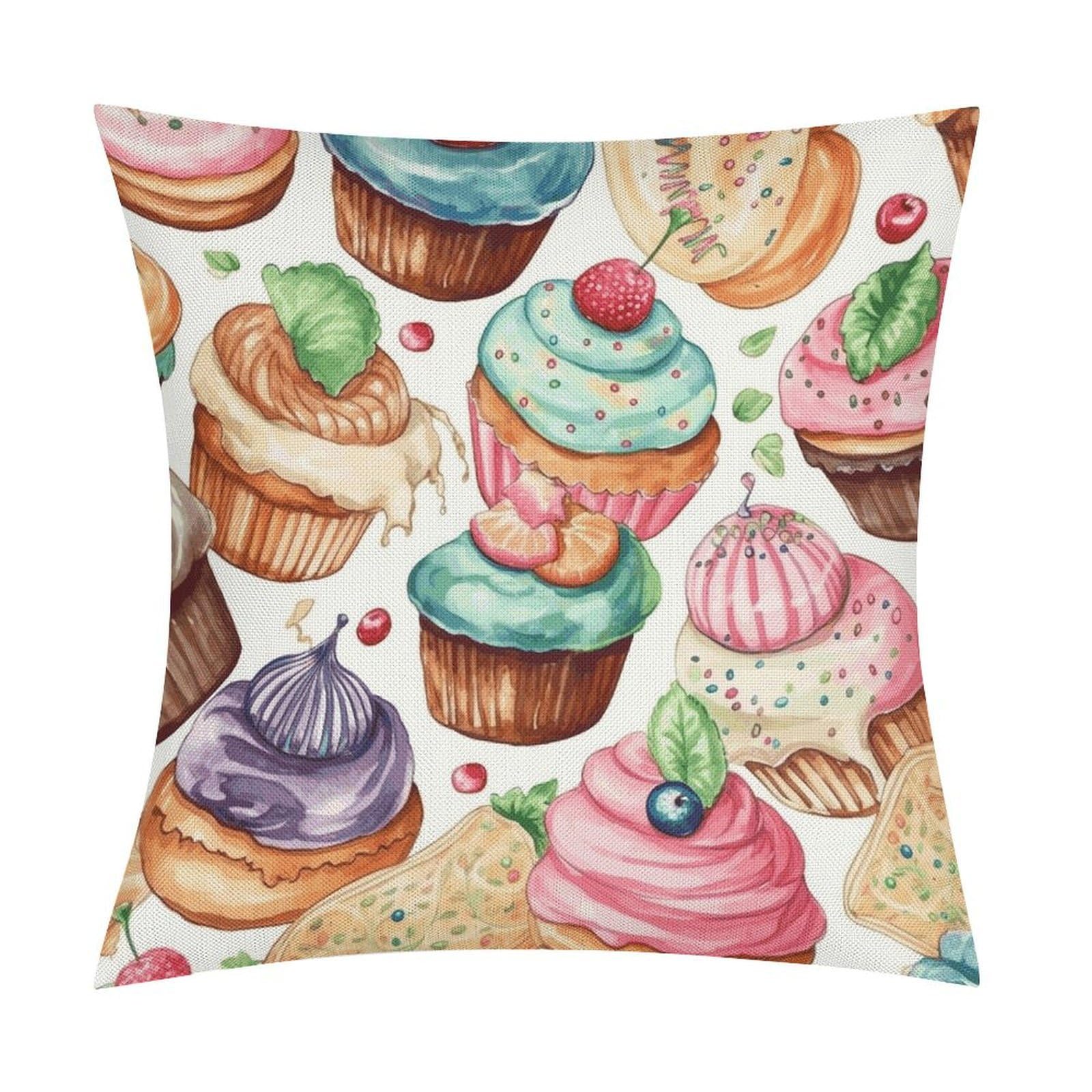 JTREHY Cupcakes Donuts Muffins Sugar Throw Pillow Covers Farmhouse Pillow Cover Standard Pillow Shams Decorative Square Pillowcases Soft Pillow Cases Wrinkle Fade Resistant for Couch Home 18x18 Inch