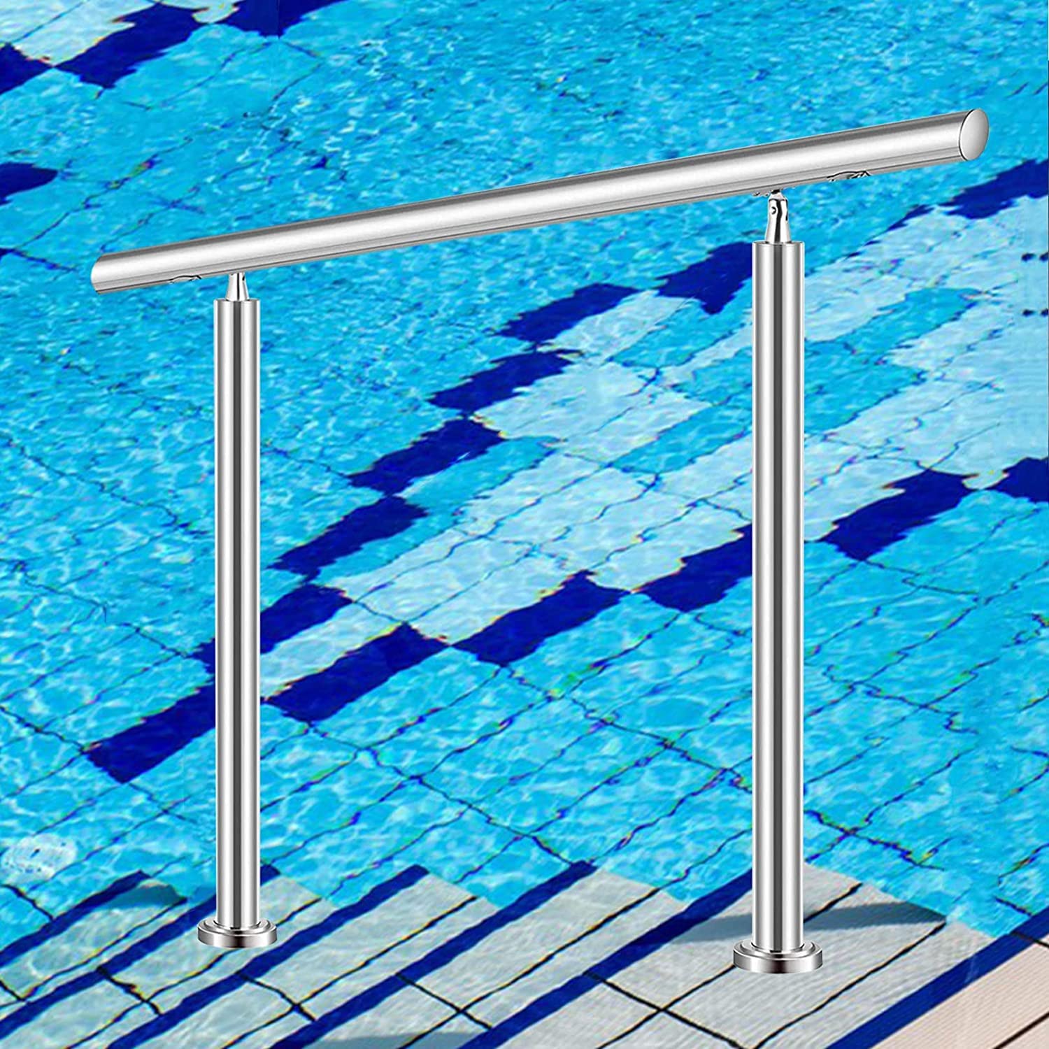 Barandilla de piscina con kit de instalación, barandilla metálica ajustable para escalones y escaleras, ideal para jardín, porche, uso en interiores y exteriores