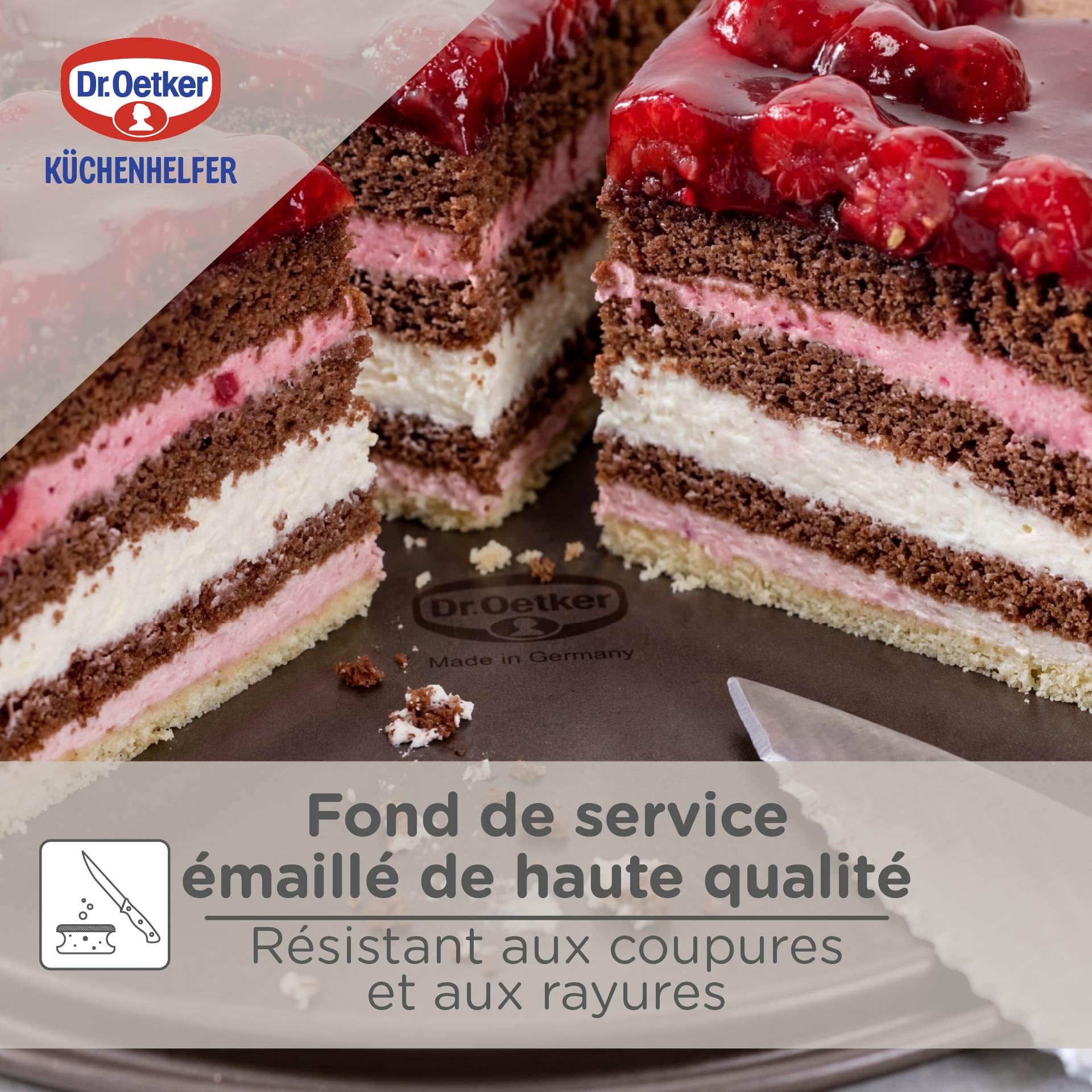 Dr. Oetker Moule à quiche avec fond amovible en émail - Diamètre : 28 cm - Moule à tarte avec revêtement antiadhésif renforcé en céramique - Fond résistant aux coupures et aux rayures - Résistant à la