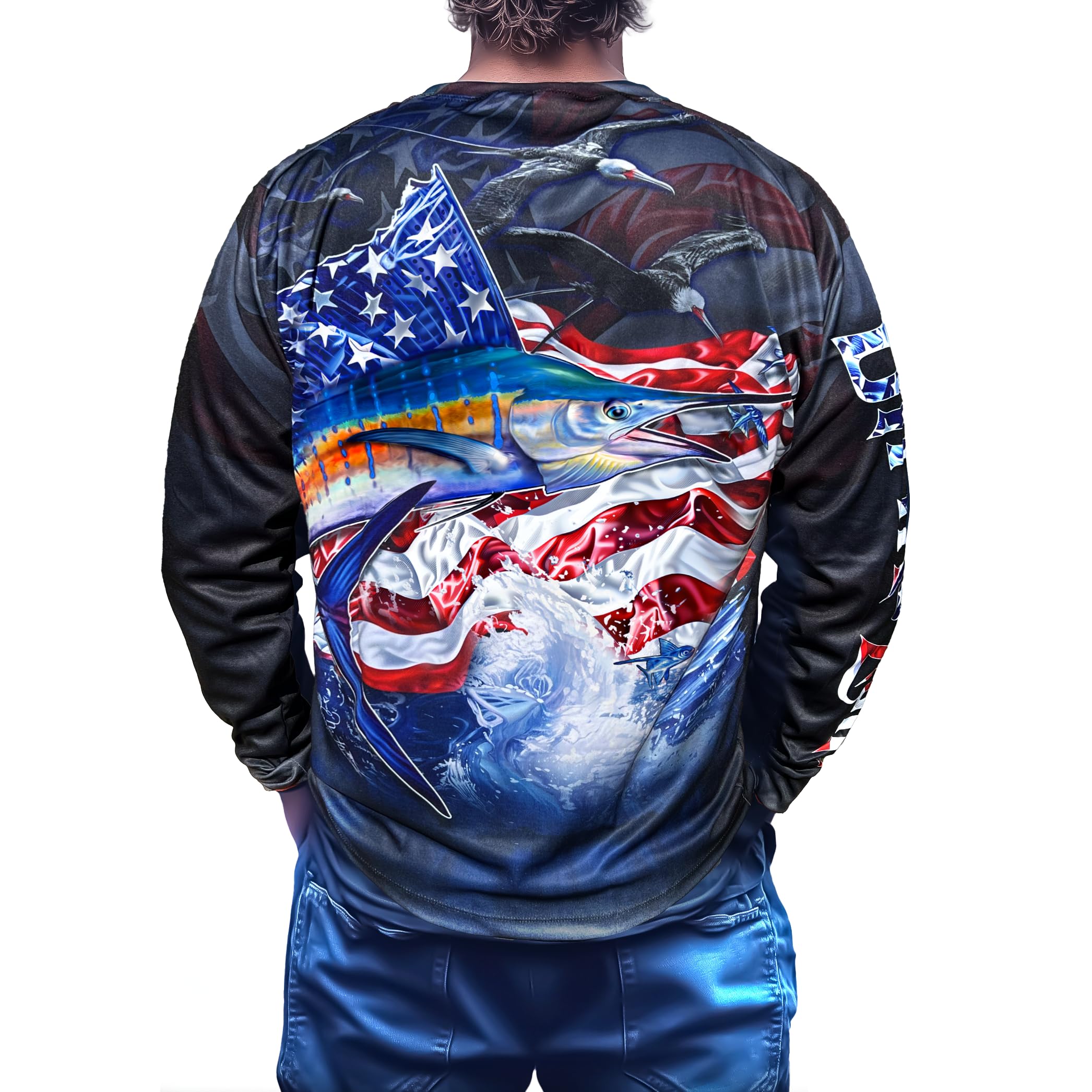 Men’s Stars and Strikes Long Sleeve Performance Fishing Jersey Quick Dry UV Protection Ideal for Boating and Outdoors