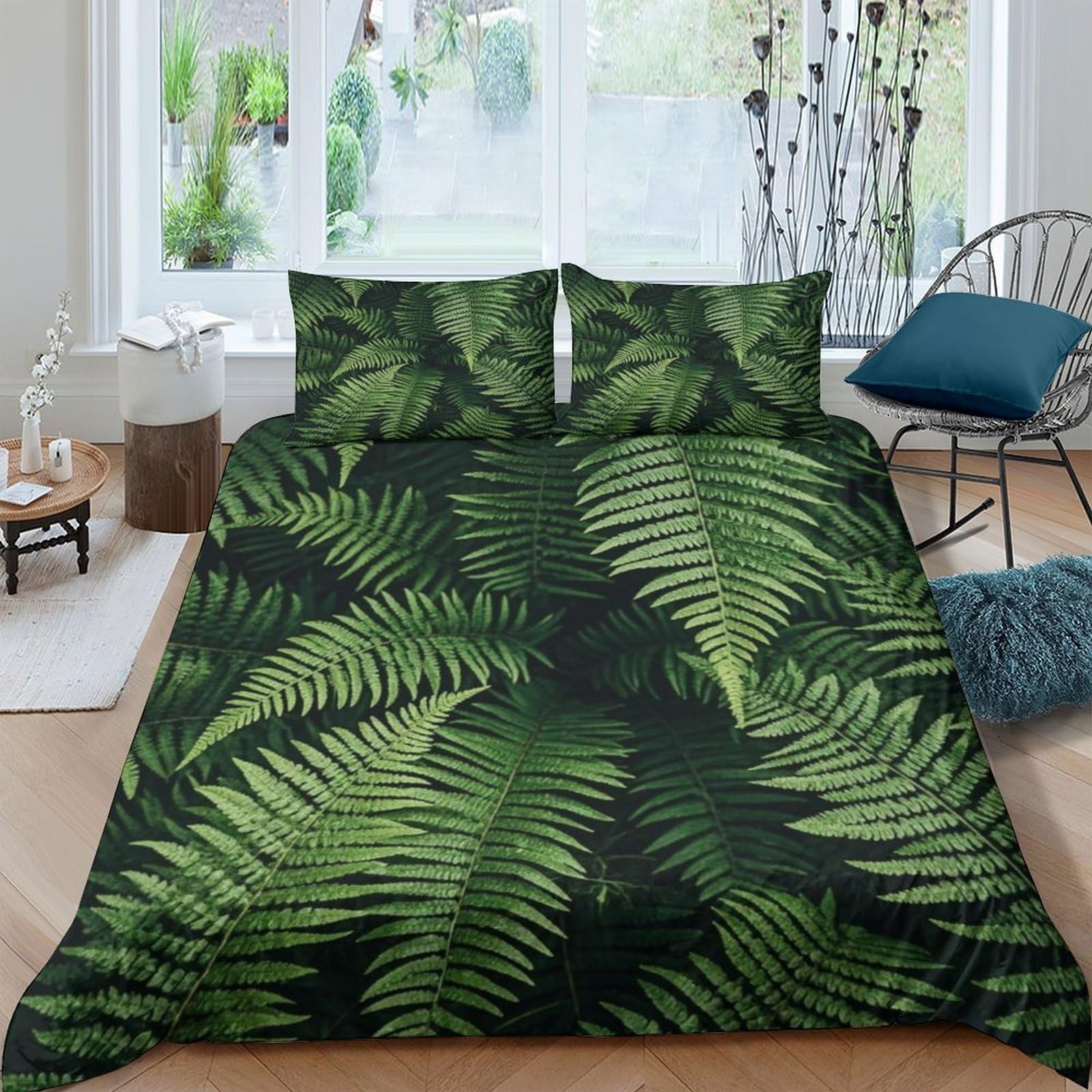 WXLWHR Ferns Duvet Cover Set Soft Microfiber 3 Piece 3D Printed Bedding Sets Lush Ferns Duvet Cover with Pillow Cases For Teenage Boys Double（200x200cm）