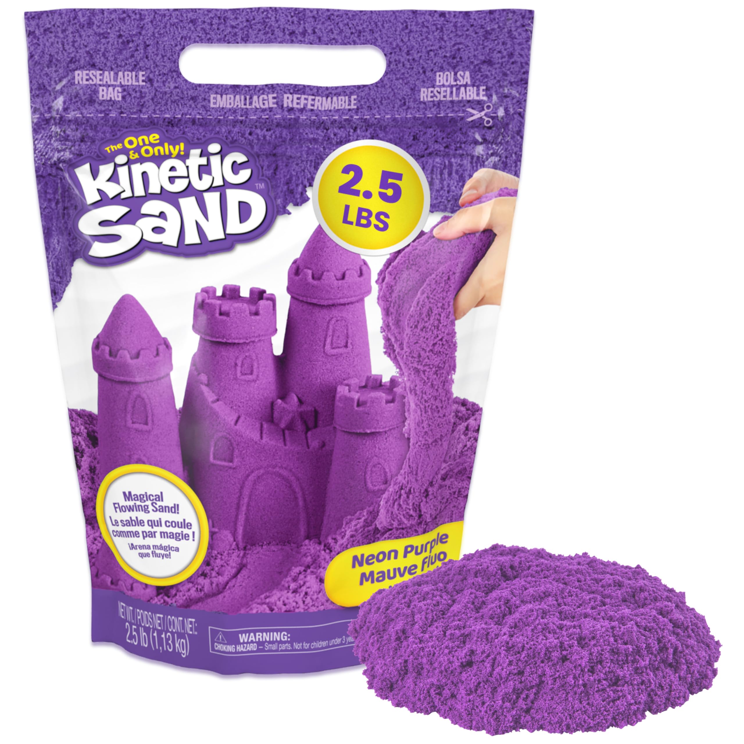 Kinetic Sand, 2.5lbs Purple Play Sand, Moldable Sensory Toys for Kids, Resealable Bag (Packaging May Vary), for Ages 3 and up