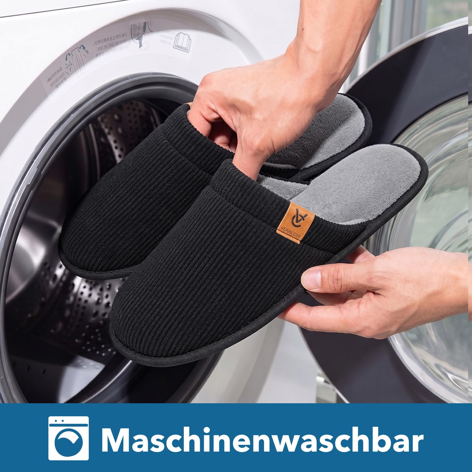 VeraCosy Herren Kord Scuff Hausschuhe Weich Bequem Memory-Schaum Rutschfest Innen Pantoffeln