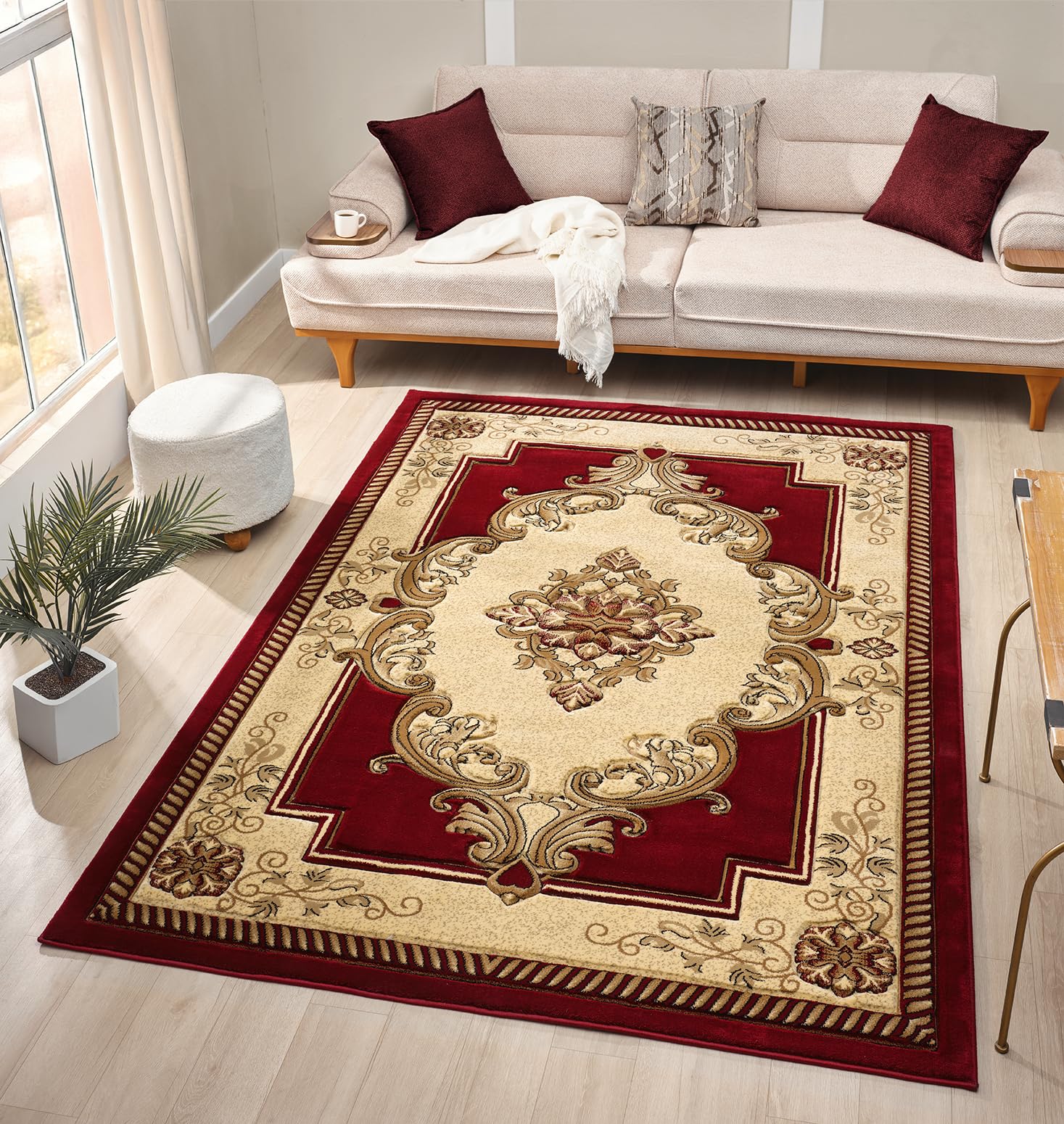 HADBA Modern 2x7 Traditional Burgundy Living Room Rug - Area Rugs for Living Room Dining Bedroom - Hand