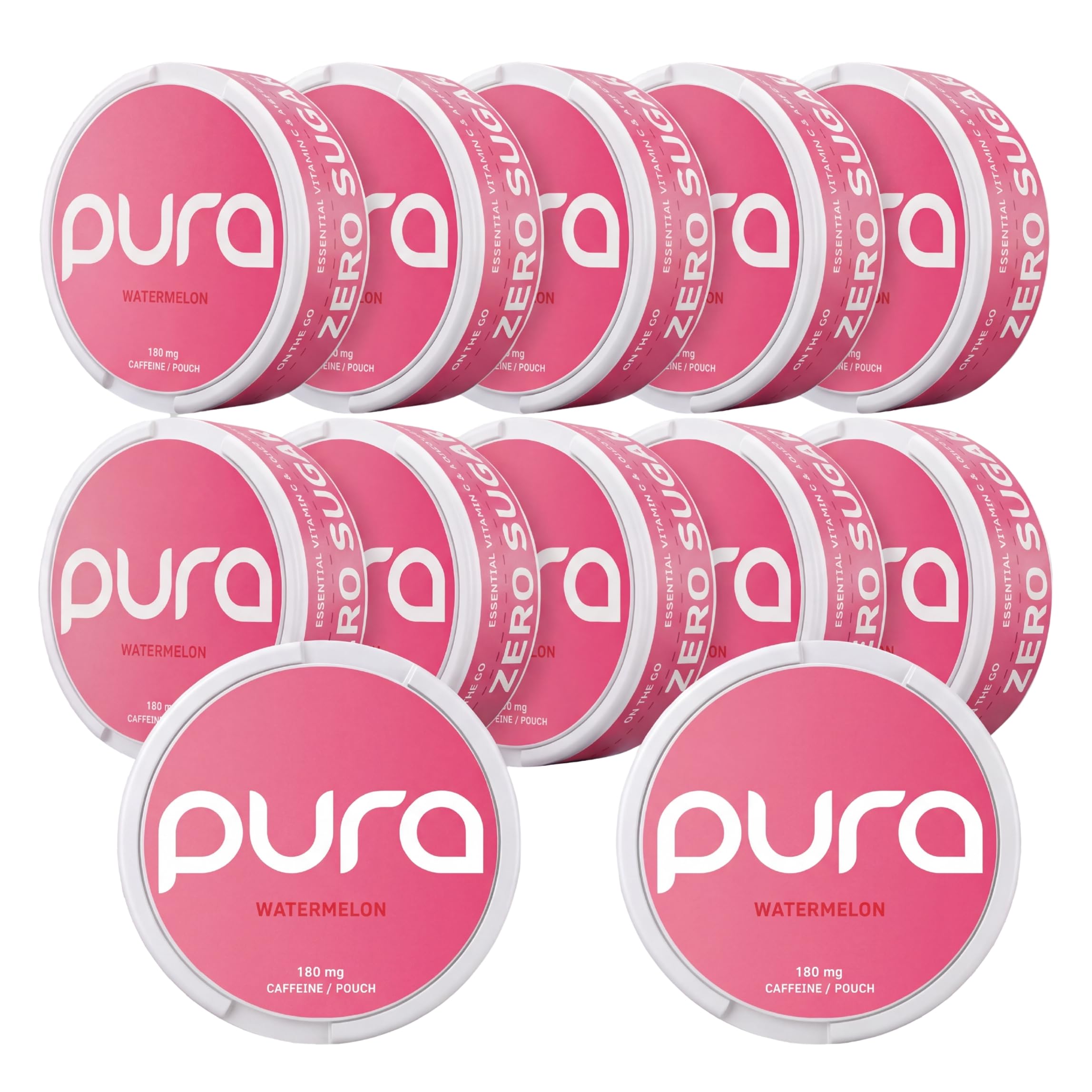 Pouches z kofeiną, bez nikotyny, 180 mg naturalnej kofeiny, bez cukru, z witaminą C i tauryną, 20 woreczków w puszce (12, arbuz)