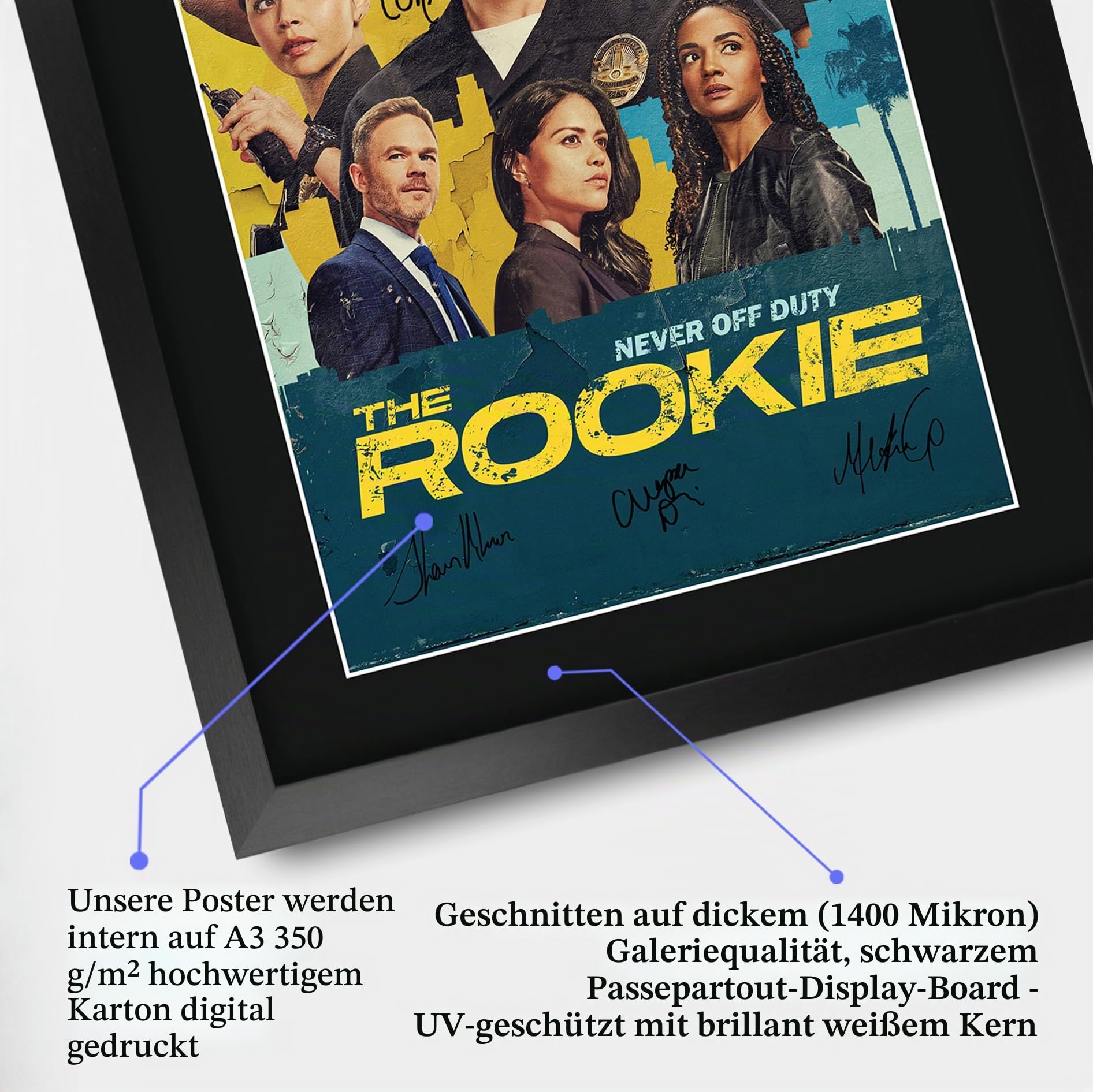 HWC Trading The Rookie (2018) Nathan Fillion Geschenke Gedrucktes Signiertes Autogramm Poster für Fans von Fernsehn Memorabilien - A3 Gerahmt