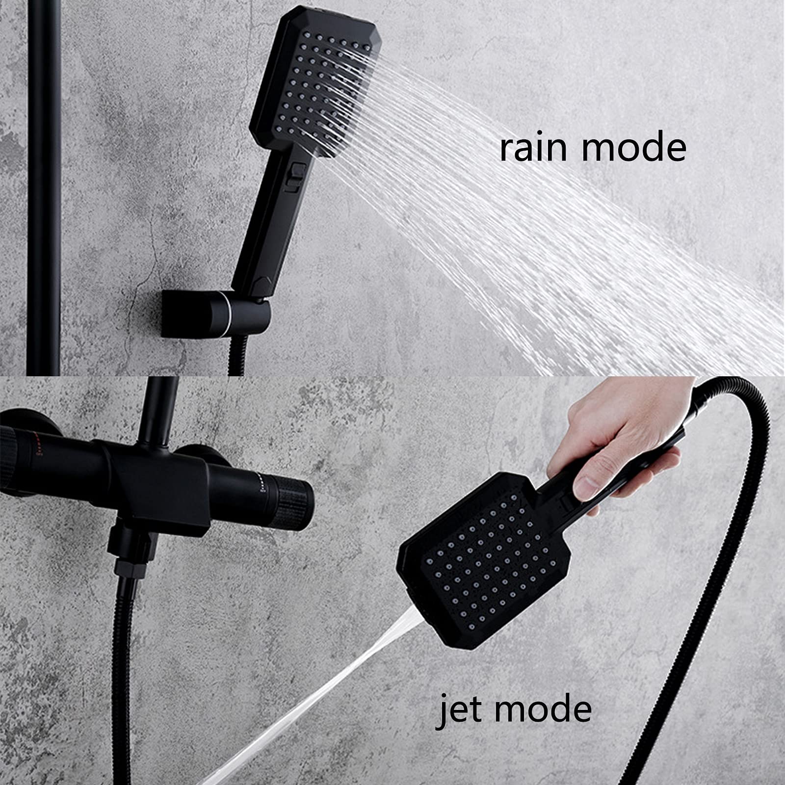Doccia a Pioggia Set Rubinetto Doccia in Ottone Set Combinato Doccia con Doppia Maniglia Miscelatore Doccia a Pioggia a Parete con beccuccio Vasca a Cascata, doccetta a 2 modalità, soffione