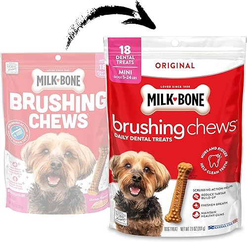 Miniatura 2 de Milk-Bone Original Brushing Chews, 18 mini golosinas dentales diarias para perros (paquete de 5)