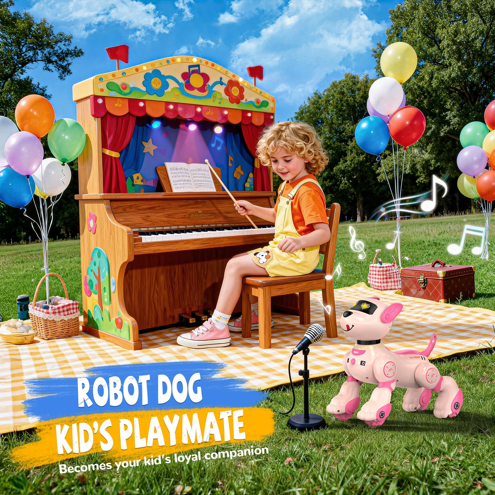 anysun Roboter Hund, Roboterhund Wiederaufladbar, Programmierbares Roboter-Spielzeug mit Follow-Funktion, Sprachbefehle, Fernbedienung, Berührungssensor, Kinder (Rosa)