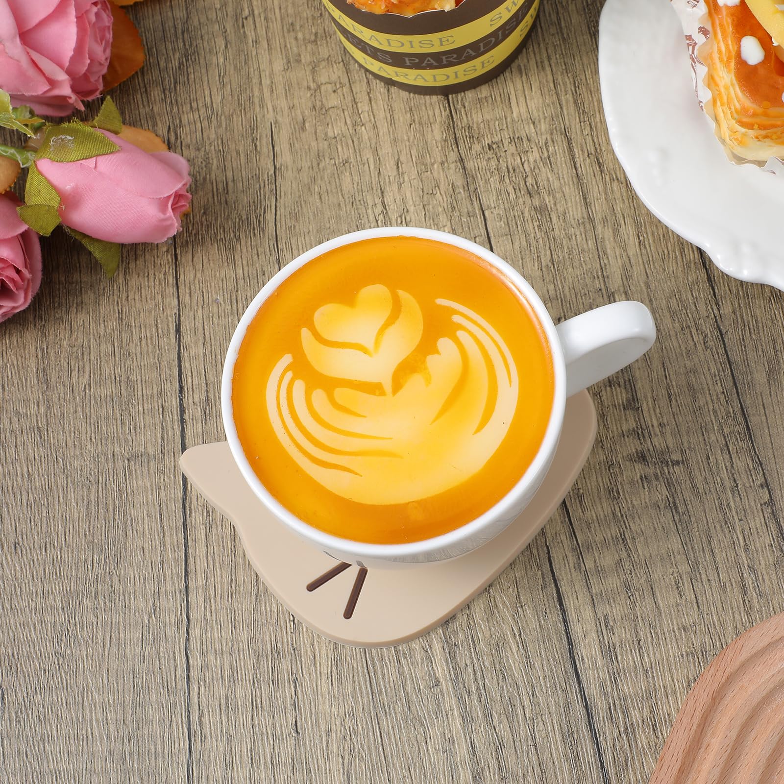 4 posavasos divertidos de gato para bebidas, lindo portavasos de gato, posavasos pequeños de silicona para decoración de mesa de café, comedor, almohadillas calientes antideslizantes para bebidas, té 7