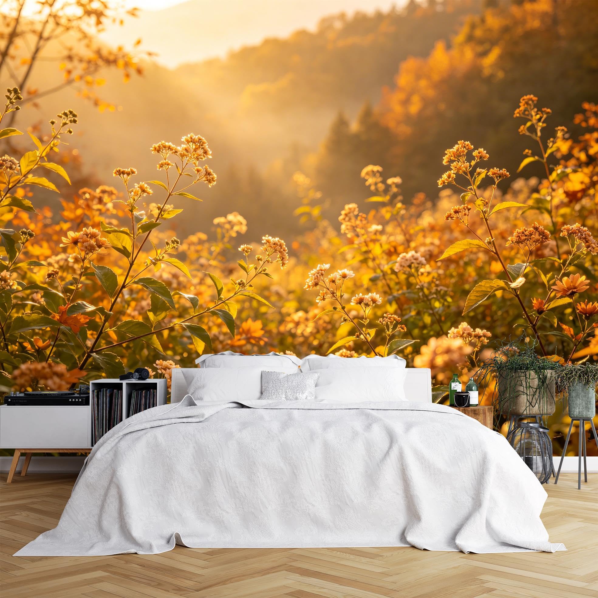 Peel And Stick Wall Mural, 3D Panoramic Fall Wildflower Landscape Wallpaper 340X250Cm(Wxh) Removable Self-Adhesive Large Nature Wall Mural For Bedroom Living Room Home Decor Fall Wildflower 340X250Cm