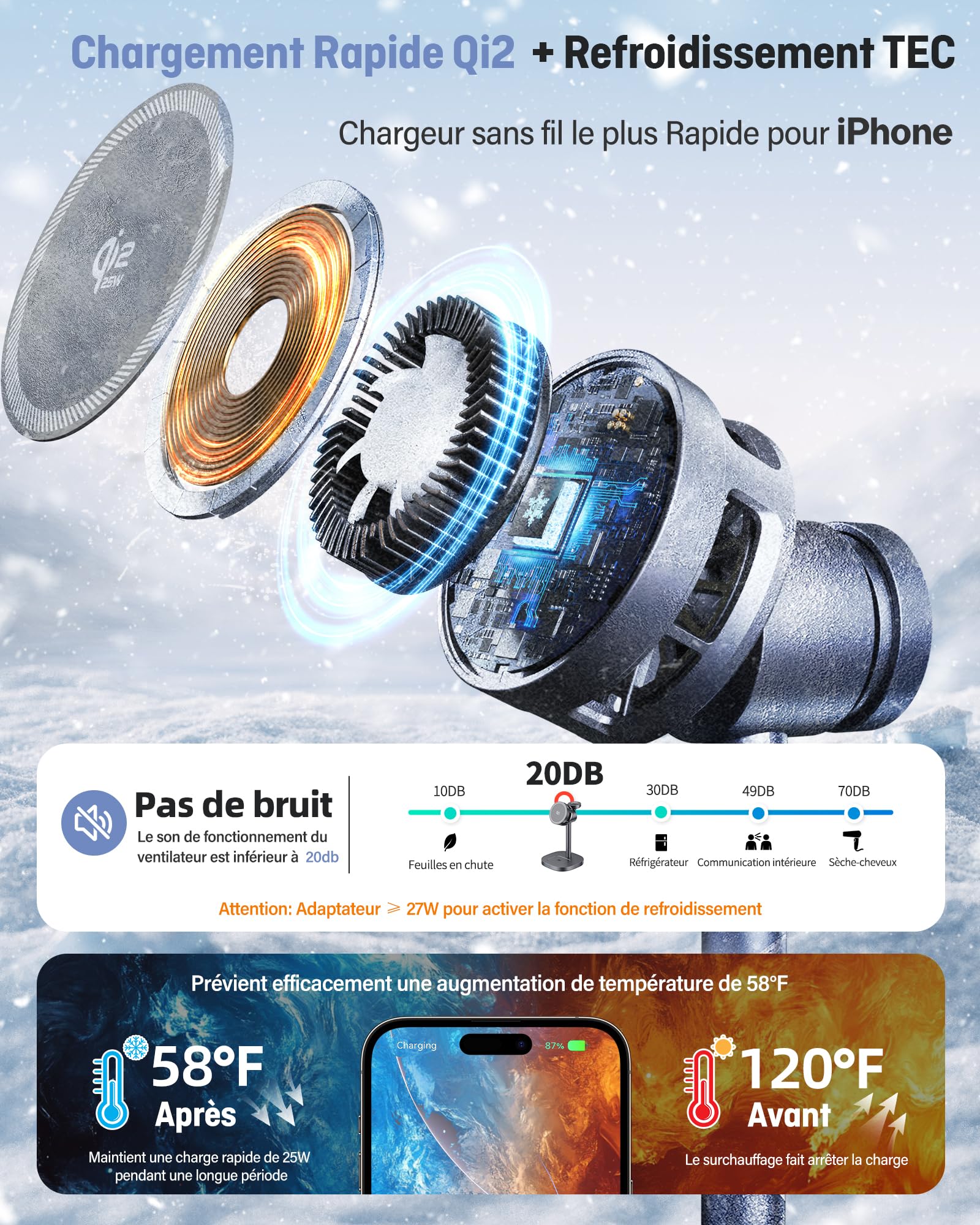 Station de Charge Magnétique Qi2.2 25W，Chargeur sans Fil 3 en 1 Pliable pour iPhone 17/16/15/14/13/12,Support de Recharge Qi2 Compatible pour Apple Watch AirPods, Adaptateur 45W Inclus