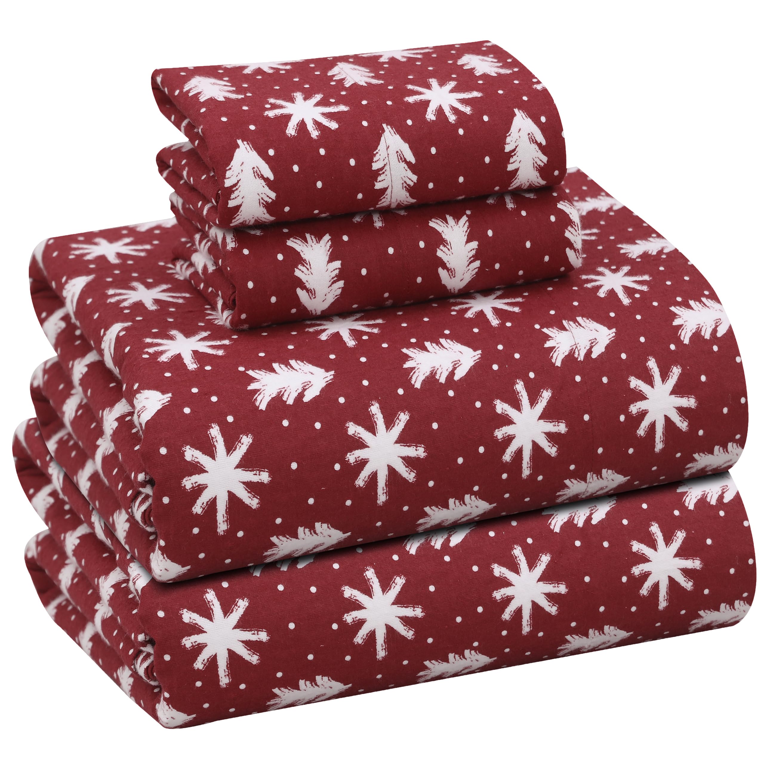RUVANTI 100% Cotton Flannel Sheets King Size, 4 PCs, Red Christmas | Double Brushed King Sheets Set, Deep Pockets 16 Inches, All Seasons Breathable & Extra Soft, Warm & Cozy Bed Sheets