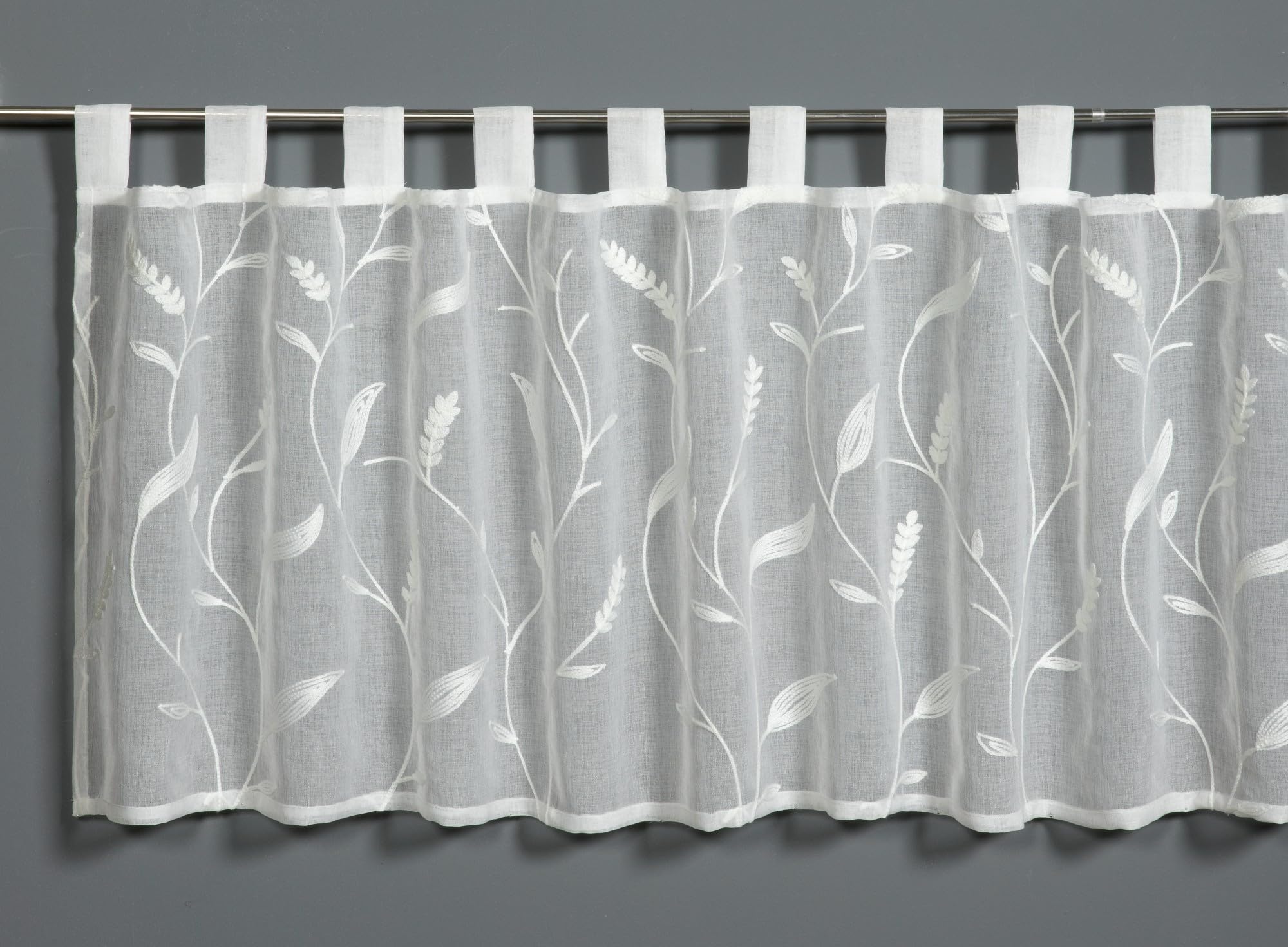 Gardinia Dolly Voile Bistro Curtain with Embroidery Vine, Natural, 140 x 48 cm