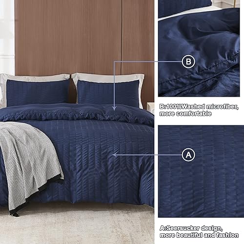 Miniatura 6 de AveLom - Funda de edredón a rayas de mil rayas, 3 piezas, cierre de cremallera, lazos de esquina, suave funda de edredón de microfibra lavada para