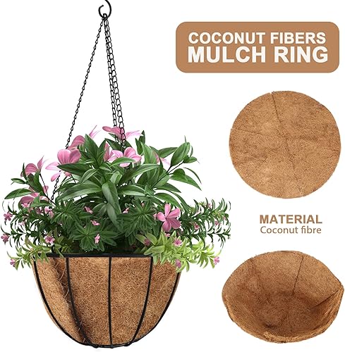 Miniatura 3 de 4 forros redondos de coco para macetas colgantes de 24 pulgadas, 100% fibra de coco natural, forro de repuesto con tamaño ajustable para macetas de