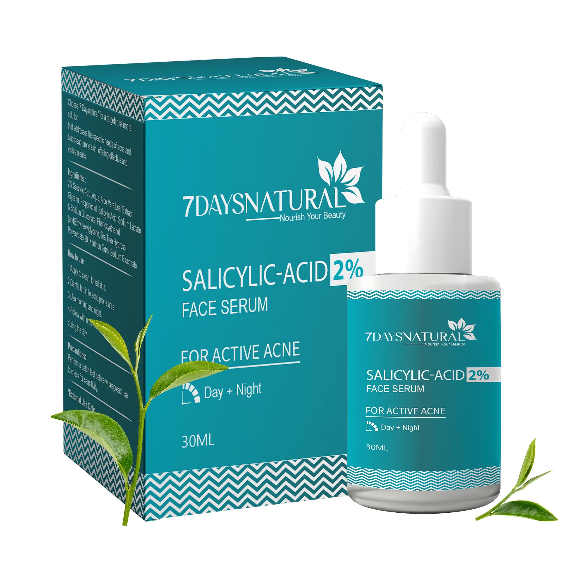 7DAYSNATURAL Salicylic Acid Face Serum for Oily & Acne-Prone Skin | 2% Salicylic Acid for Dark Spots, Blackheads, Acne, Open Pores & Blemishes | Face Serum for Sensitive Skin | 30ml
