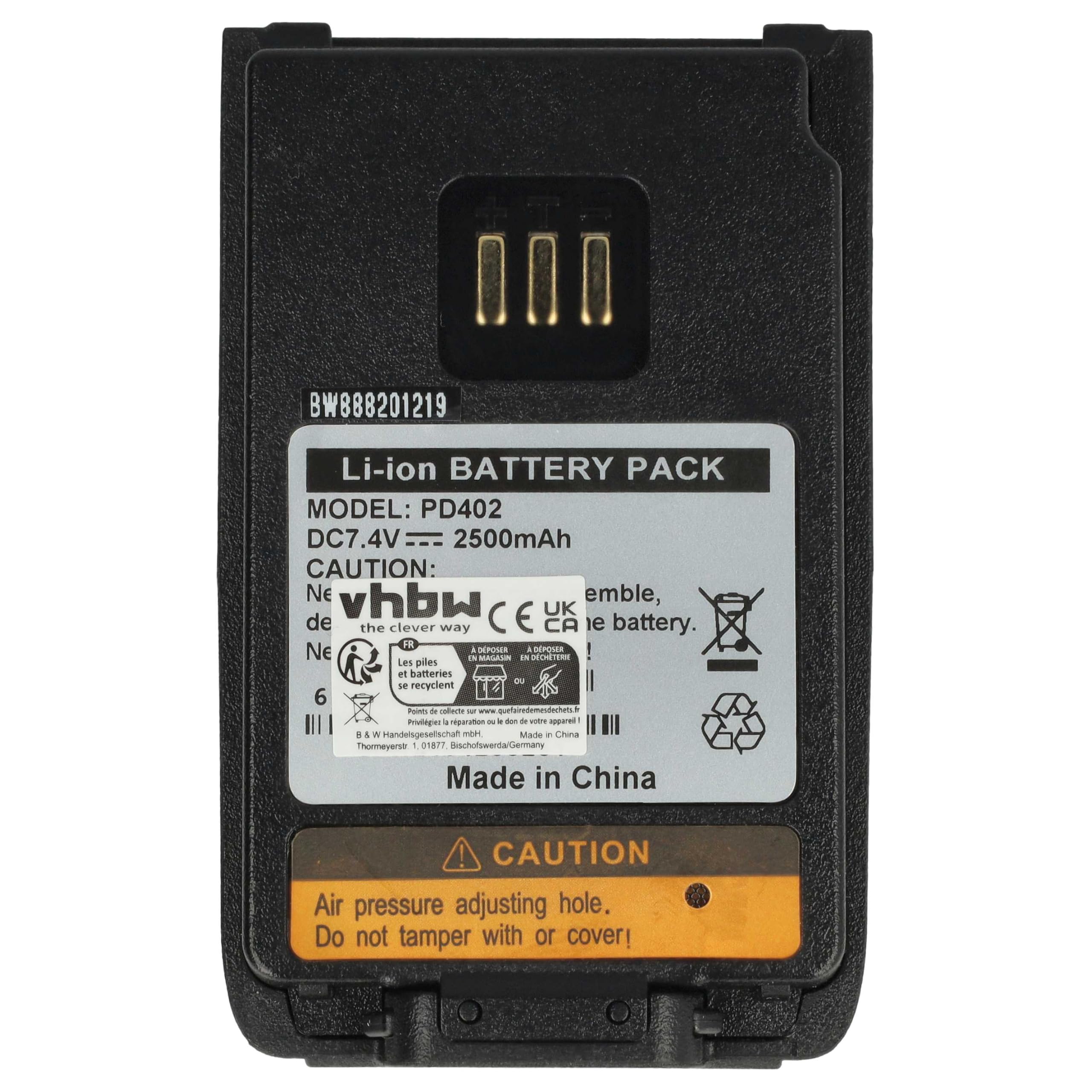 vhbw 2 x bateria kompatybilna z Hytera PD662, PD660 UL913, PD665, PD662G, PD666, PD680 CQST Radio, Walkie-Talkie (2500 mAh, 7,2 V, Li-Ion)