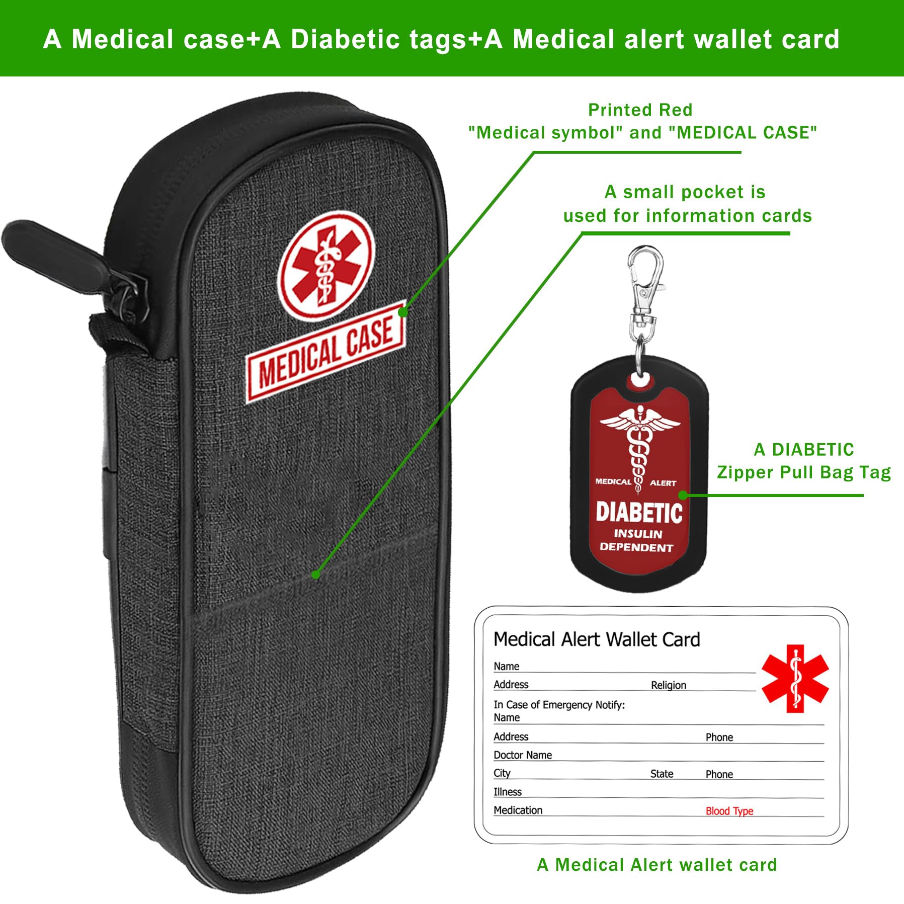 mnmoom Insulin Pen Cooler Travel Case with Reusable Ice Packs, Luggage Tag-Diabetic bag has Insulated Cooling for Daily Use and Travel (Black)