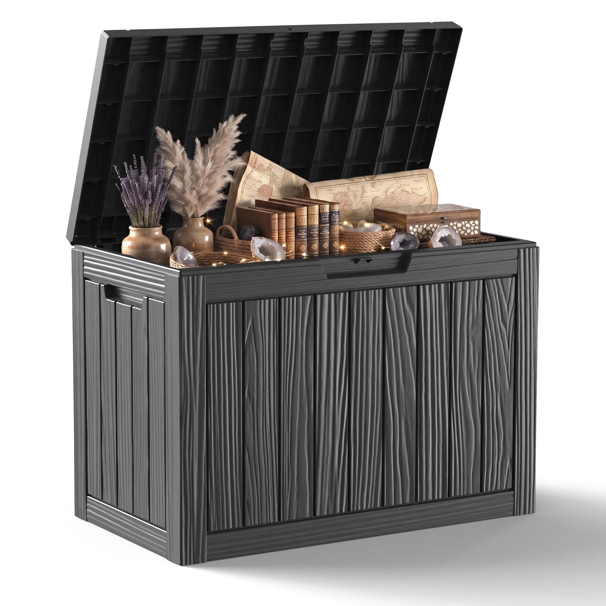 55 Gallon Outdoor Storage Box Waterproof, UV Resistant Resin Deck Box for Patio Furniture, Outside Storage Box for Garden Tools, Patio Cushions, Black
