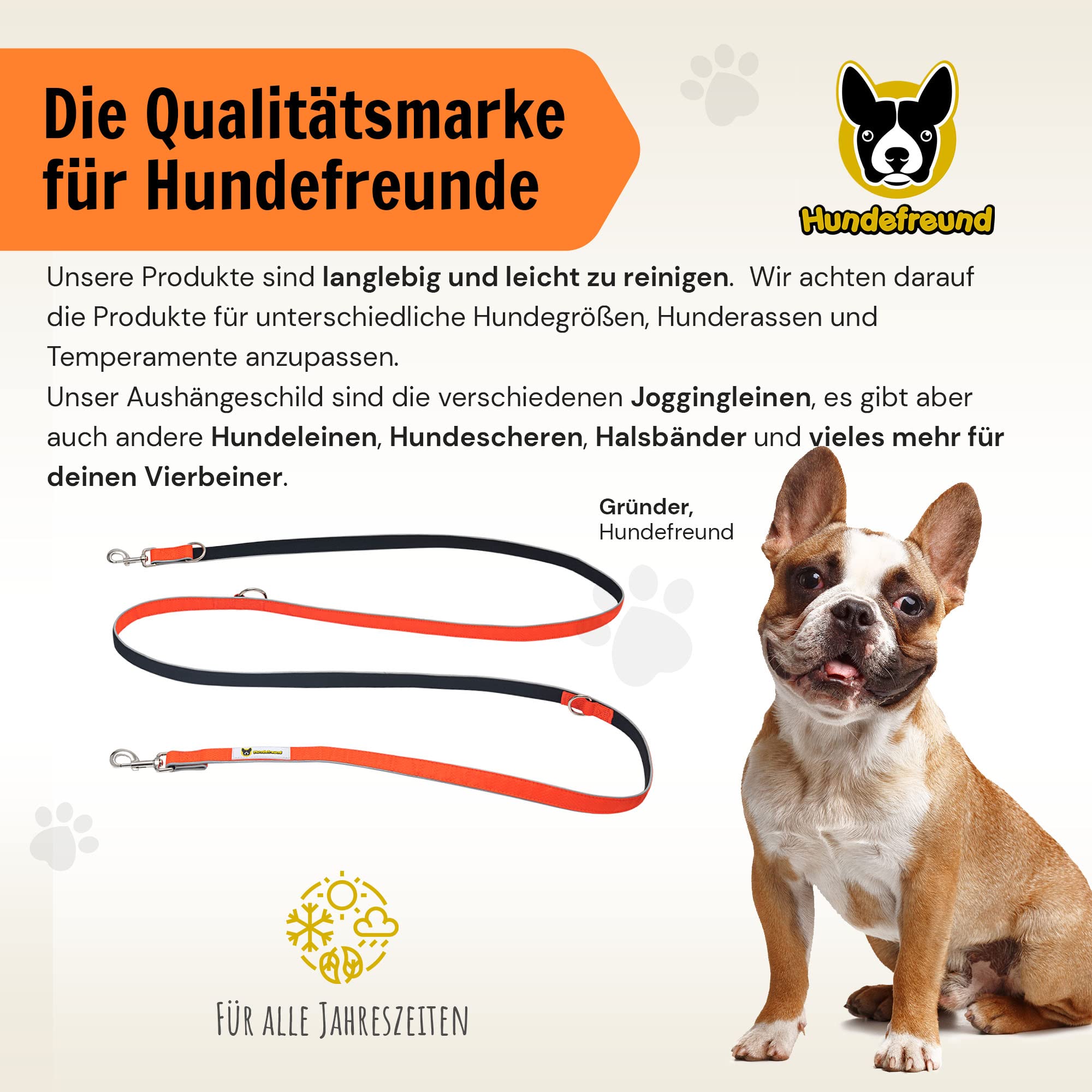 Hundefreund 6-in-1 Multifunktionsleine - Verstellbare Hundeleine 3m für mittlere und große Hunde mit 3 Ringen - Reflektierende Umhängeleine, Führleine und Schulterleine zum Umhängen in einem