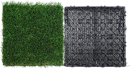 VEVOR Juego de 18 baldosas de césped artificial entrelazadas, 12 x 12 pulgadas, tapete autodrenante sintético de césped sintético, tapete decorativo