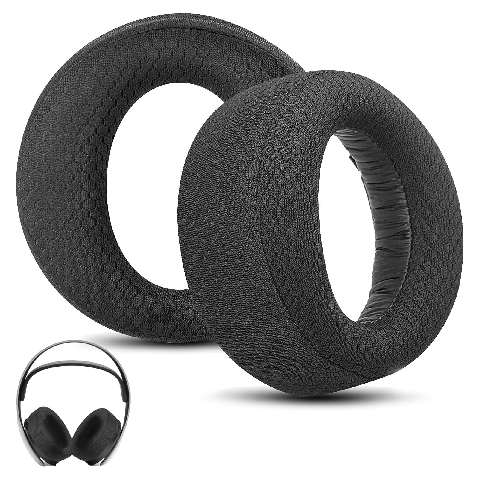 PS5 Pulse 3D Vervangende Oorkussens – Mesh Zwart, Met Traagschuim & Clipring – Eenvoudig Te Monteren, Voor Meer Comfort En Betere Geluidsisolatie