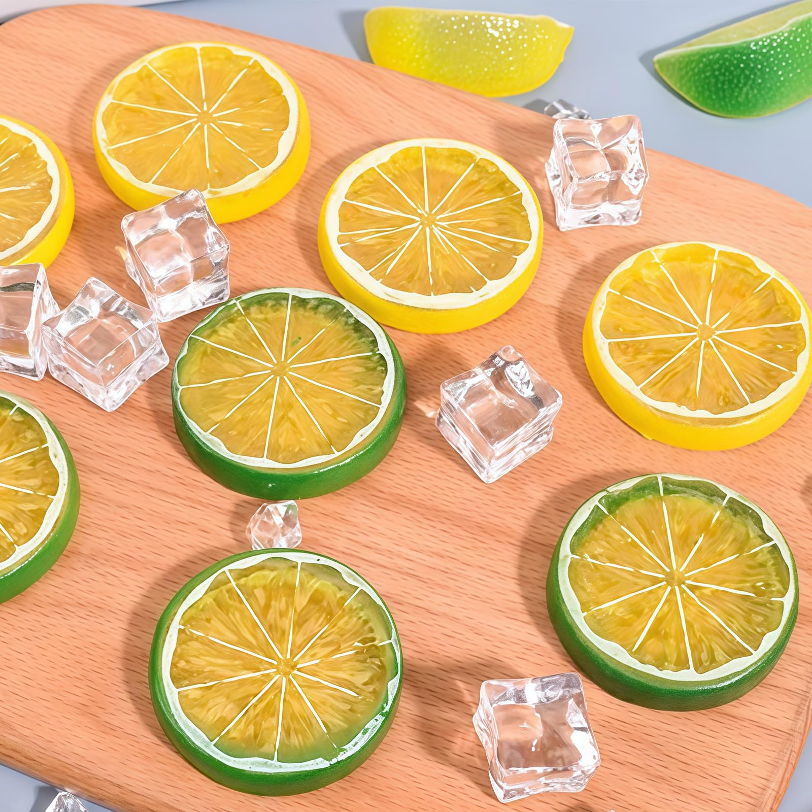Set De 45 Piezas De Decoración con Limones Artificiales, Rodajas Y Cubos De Limón, Adorno para Mesa De Verano, Decoración para Cocina Y Jarrón, Manualidades DIY