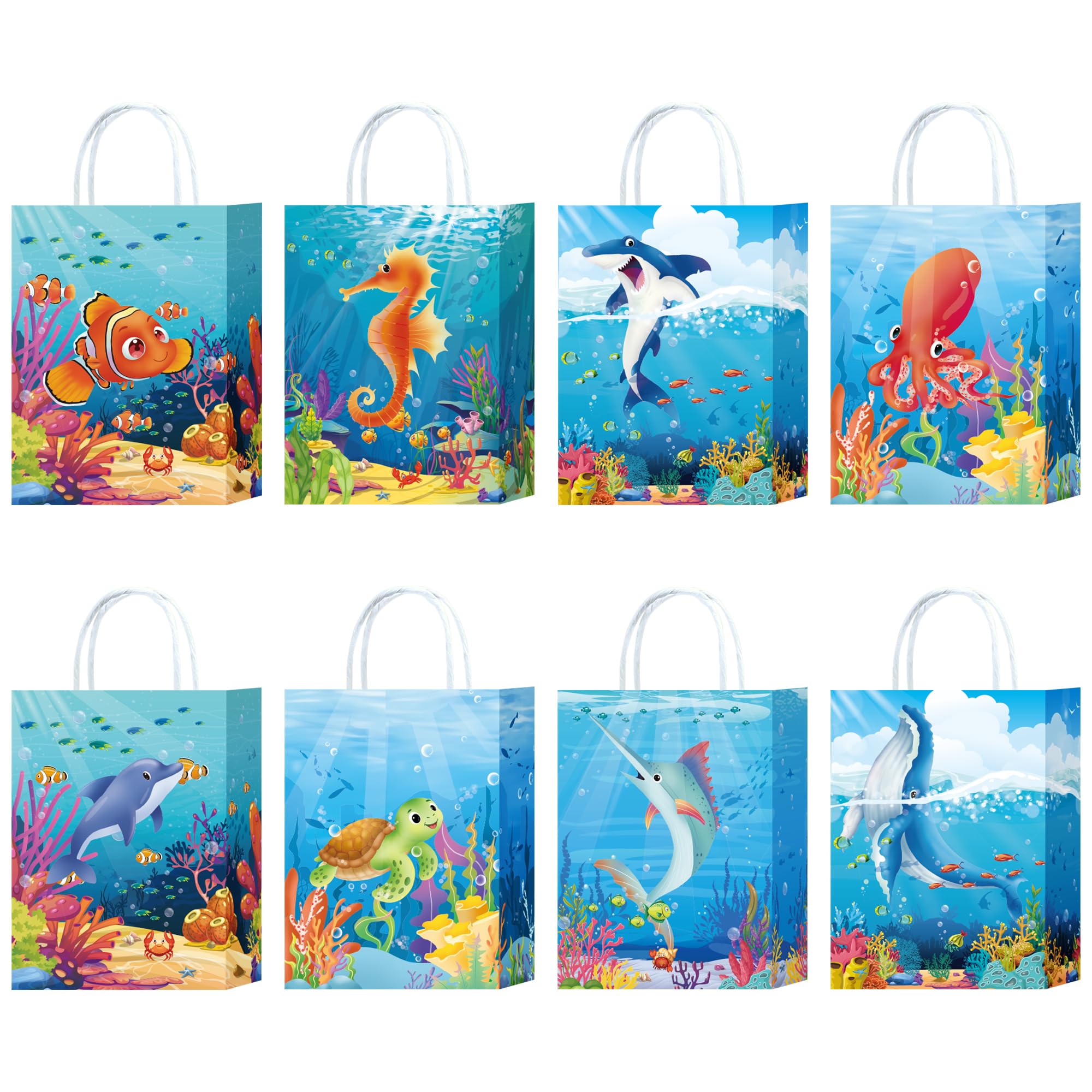 W WINTMING 16PCS Sea Animals Party Gift Bags with Handles Ocean Goodie Bags Under the Sea Party Favor Bags Paper Candy Bags Summer Party Treat Bags Gift Wrap Bags for Birthday Party Decoration