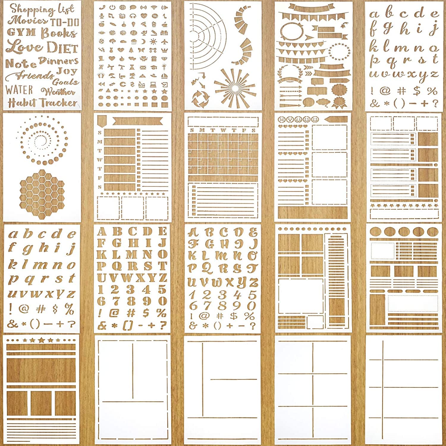 Ivana's 20 Pieces Journal Stencil Set A5 Plastic Planner Ultimate Productivity Stencils Scrapbook DIY Drawing Template Speedy Spread Journal Stencils for Notebook Schedule Diary Calendars Habit Record
