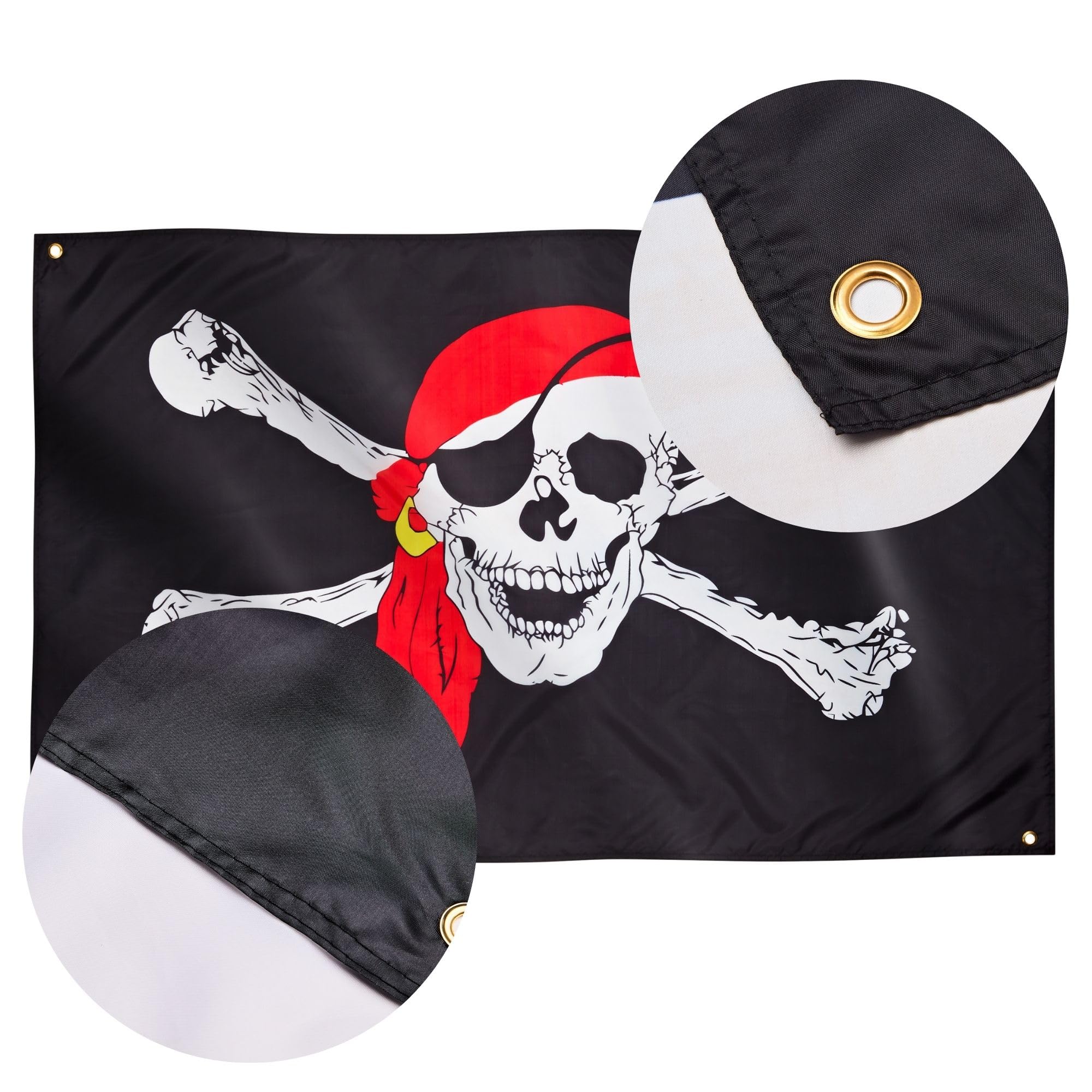 Bandiera Decorazione Bandiera Pirata Jolly Roger 3x5 Piedi - Teschio Con Sciarpa Rossa, Poliestere, Per Decorazione Bandiera Jolly Roger - Foto 4