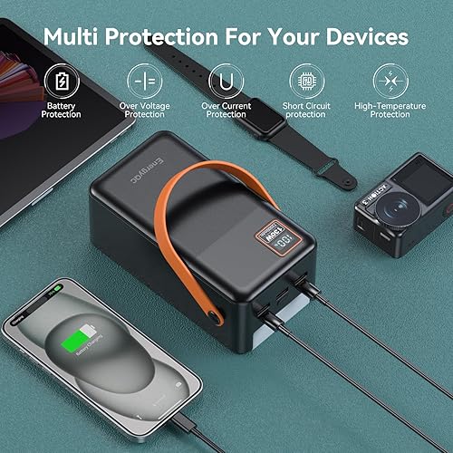 Miniatura 5 de EnergyQC Banco de energía de 72000 mAh, carga rápida de 130 W, generador portátil para exteriores con pantalla digital inteligente, iluminación