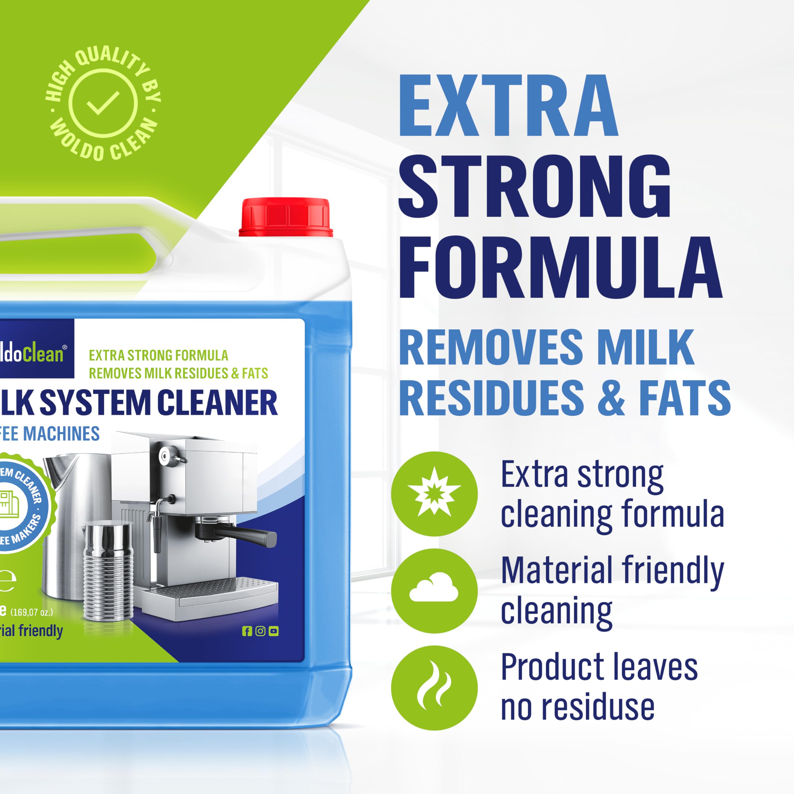 WoldoClean Nettoyant Système Lait pour Machine à Café 5L - Concentré Spécial, Élimine Graisses & Protéines de Lait, Universellement Compatible