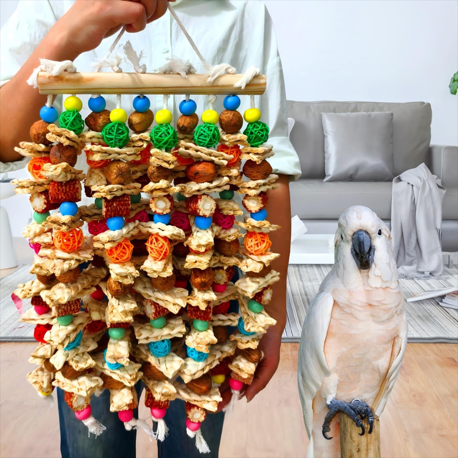 Large Bird Parrot Toys,Multicolored Natural Macaws Toy Bird Chewing Toy for Cokatoos African Grey and Large Medium Birds - image 4